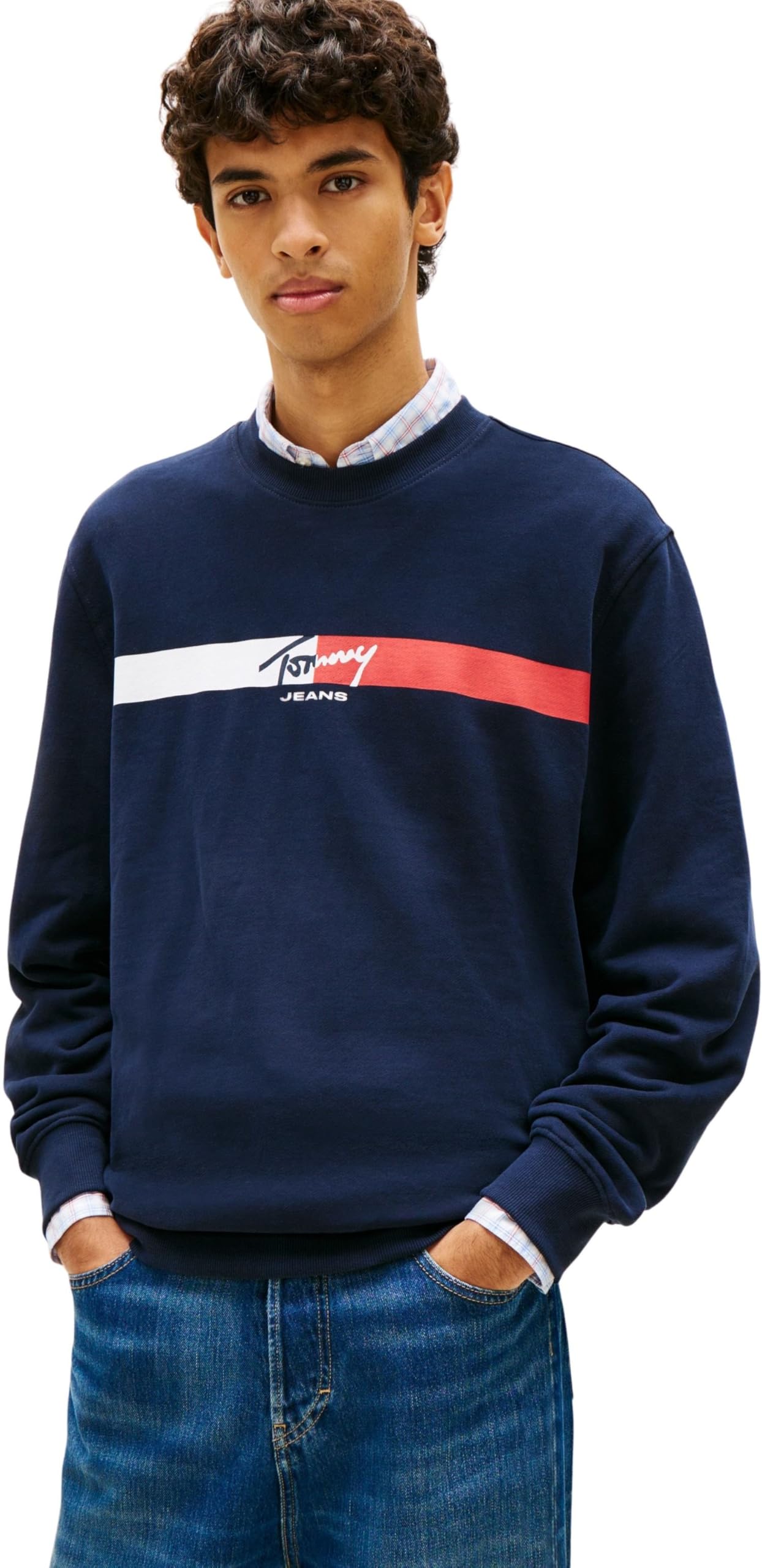 Tommy Jeans Herren TJM Reg Sign Stripe Cnck EXT Dm0dm23019 Pullover-Sweatshirt (1er Pack)