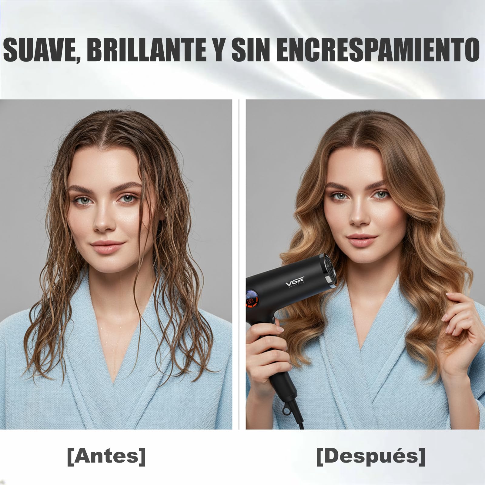 VGR 469 Secador de Pelo Profesional, Motor BLDC 2400 W, Secado Rápido | Incluye difusor, botón de aire frío, 4 temperaturas, pantalla LED y función de bloqueo