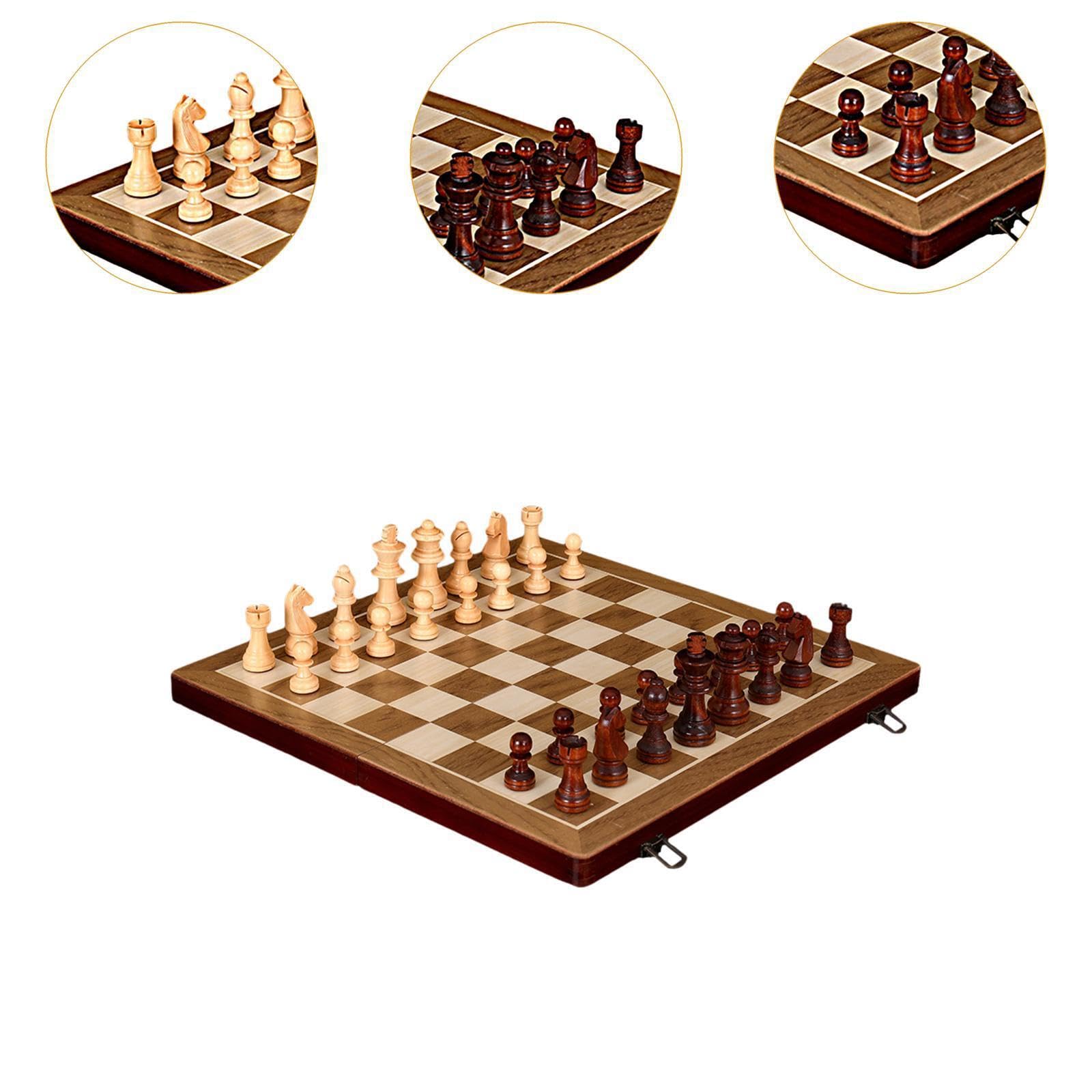 Juego de Tablero de ajedrez con Estuche de Viaje. Elegante Juego Completo de para Madera. Ideal para Jugadores Principiantes o experimentados.
