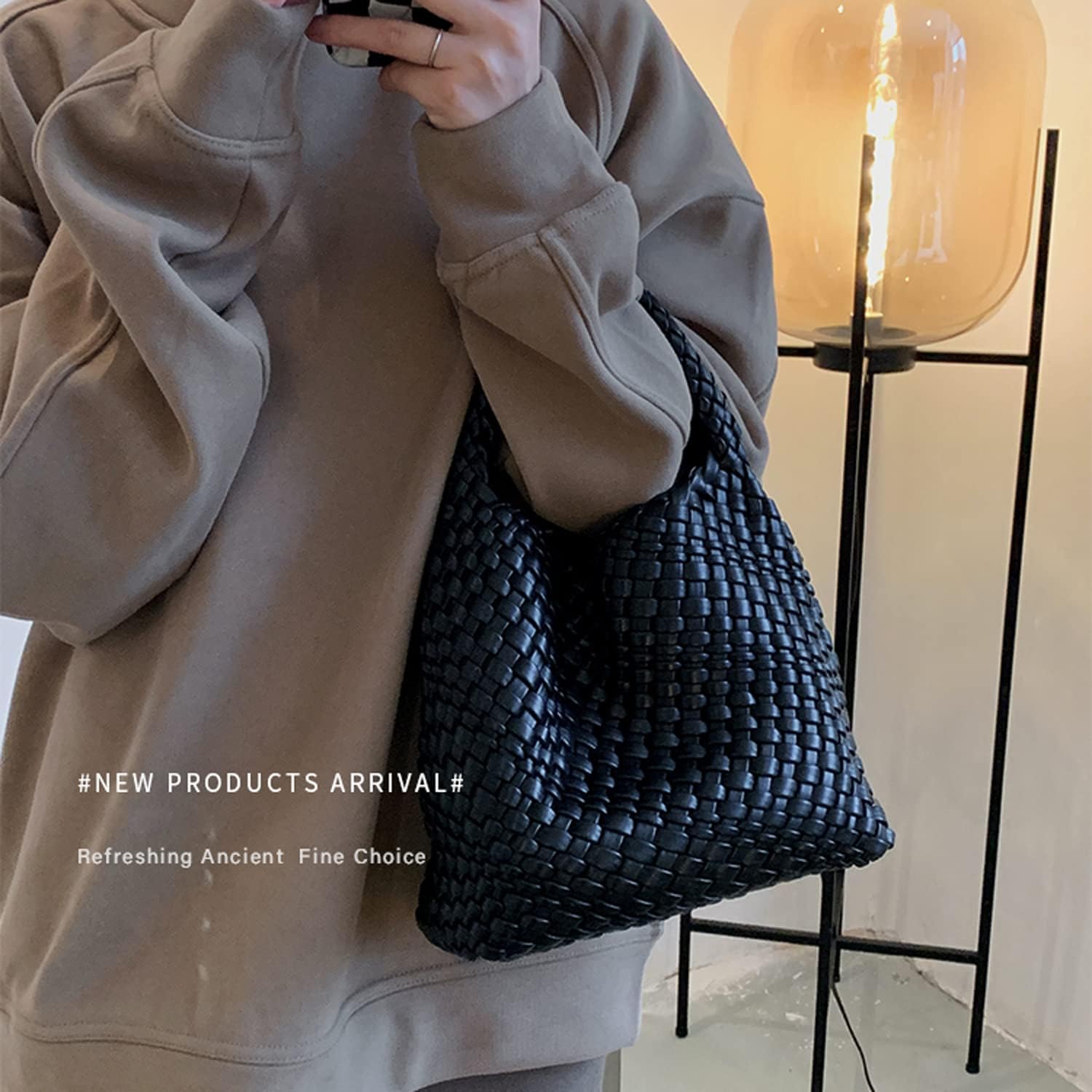 JINMANXUE Small Woven Bag for Women Cute Hobo Tote Handbag Mini Clutch Purse Vegan Leather Crossbody Shoulder Handmade Bags - Image 8