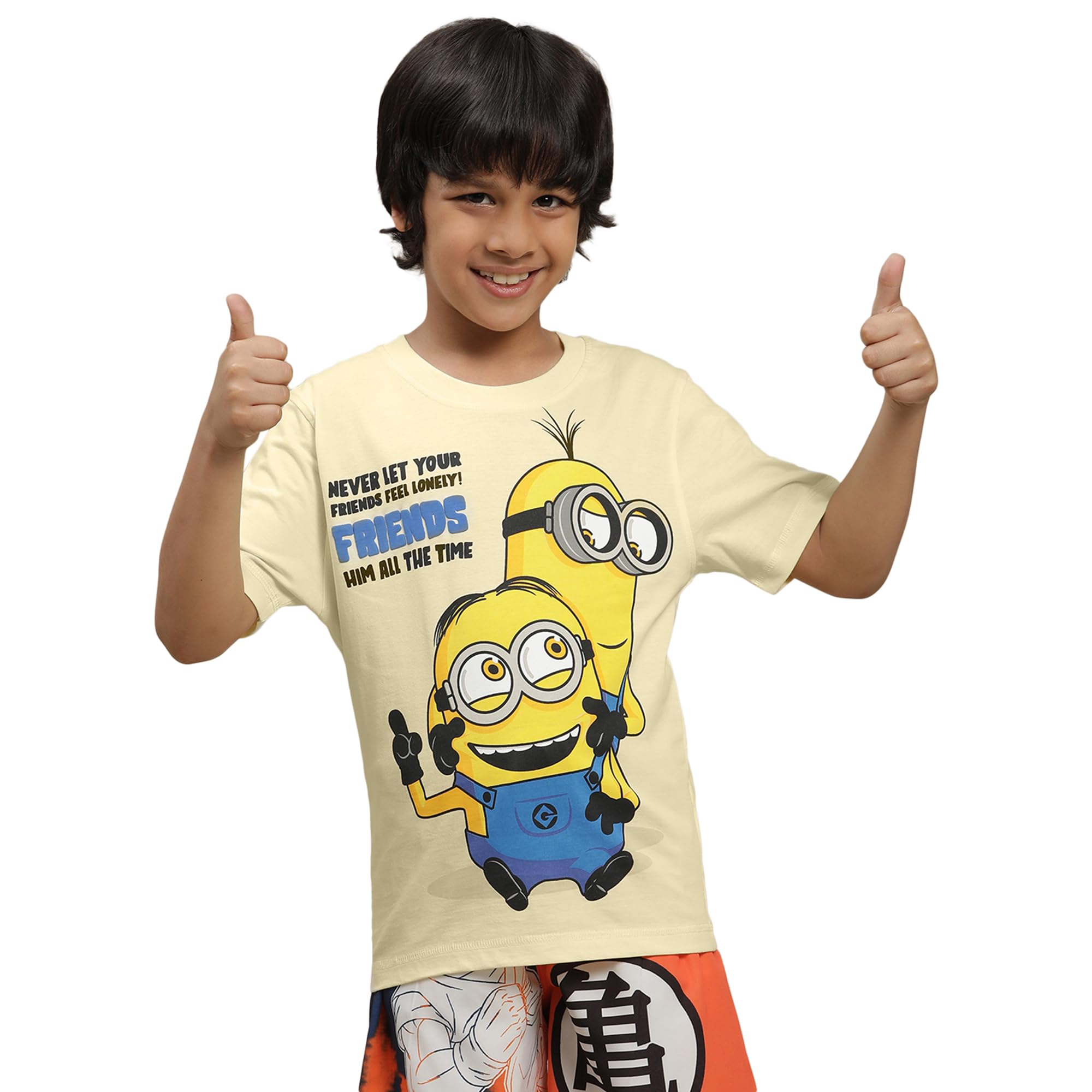 KidsvilleMinions Printed Regular Fit Cream Cotton Boy's T-Shirt