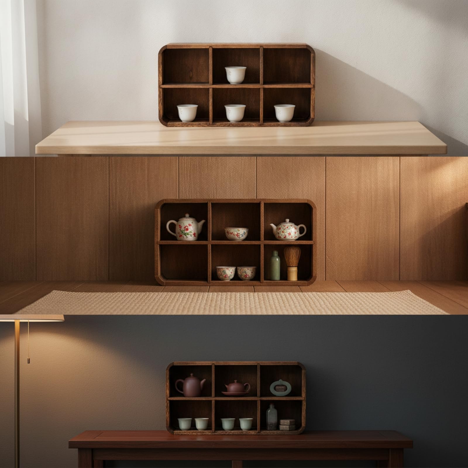 Organizador Tazas con Compartimentos Compacto Estan Resisn para Aficionados Al Té, Coleccionistas, 8 Compartimentos con Panel Trasero