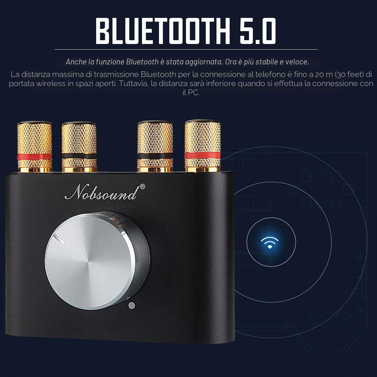 Nobsound Mini Amplificatore di Potenza Bluetooth; Hi-Fi Amplificatore Digitale Stereo 2.0 Canale 50W×2; con AUX/USB/ingresso Bluetooth