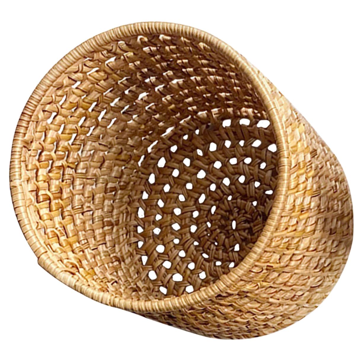 Uonlytech Porte-pinceaux Cosmétiques en Rotin Tissé Robuste, Organisateur Multifonction Élégant pour Bureau et Coiffeuse, Pot à Pinceaux de Maquillage Pratique