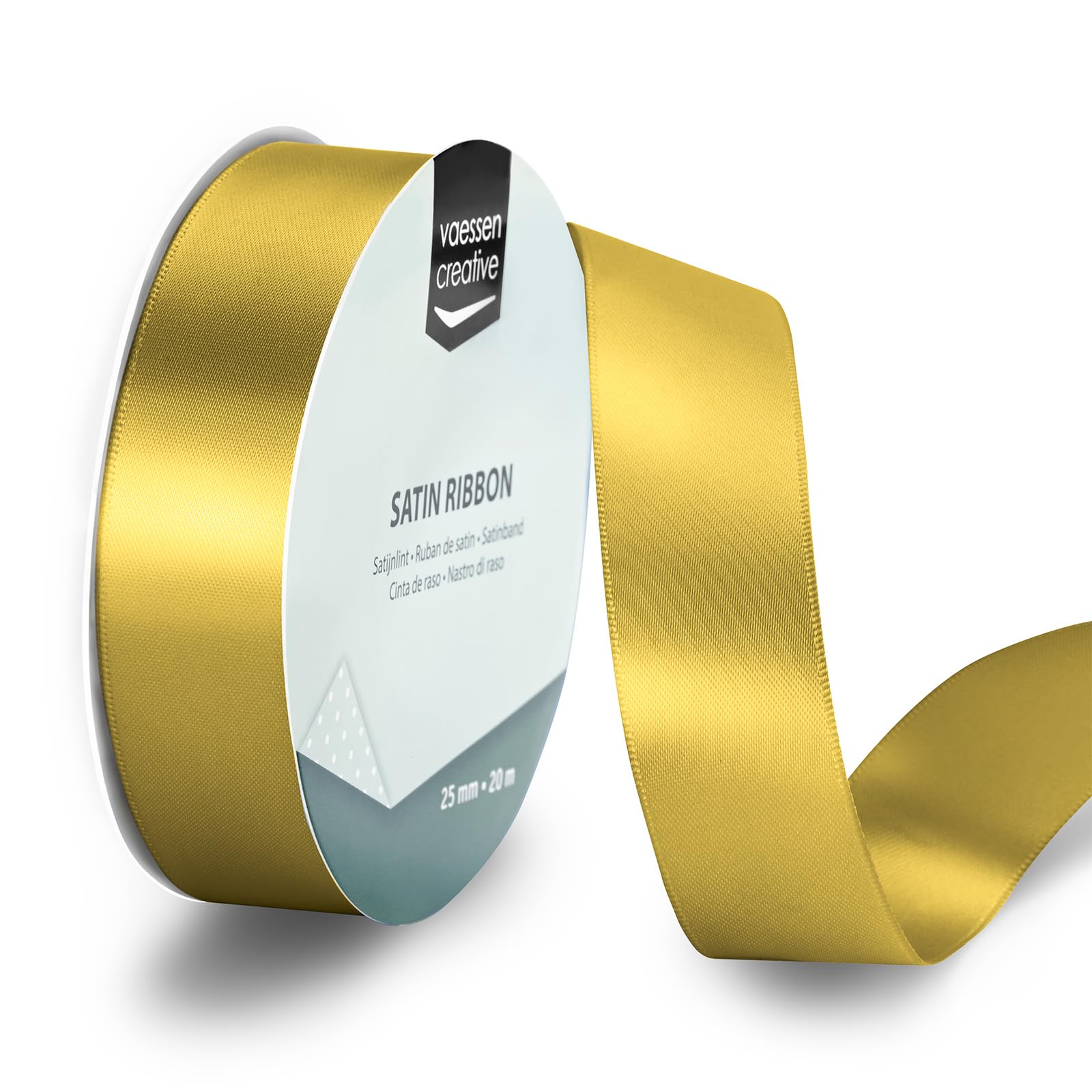 Vaessen Creative Satin Ribbon Gold - 65.6 ft x 1" - Thin Ribbon for Gift Wrapping and Crafting, 20m x 25mm