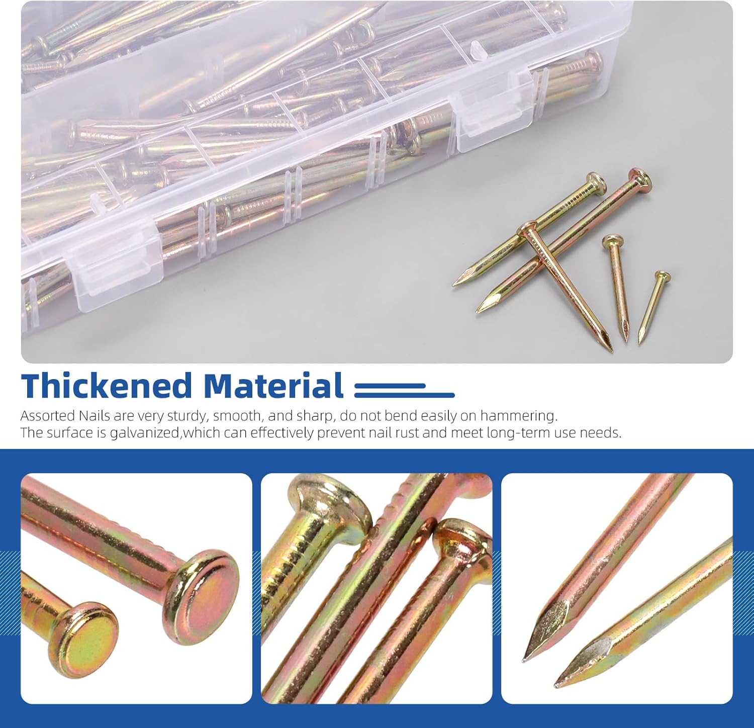 Glarks 300pcs 20/30/40/50/60mm Brick Steel Nails Kit, Colored Zinc Carbon Steel Hardware Nails, Finishing Nails, Brad and Picture Hanging Nails, Wood Nails, Cement Nails for Drywall and Pine