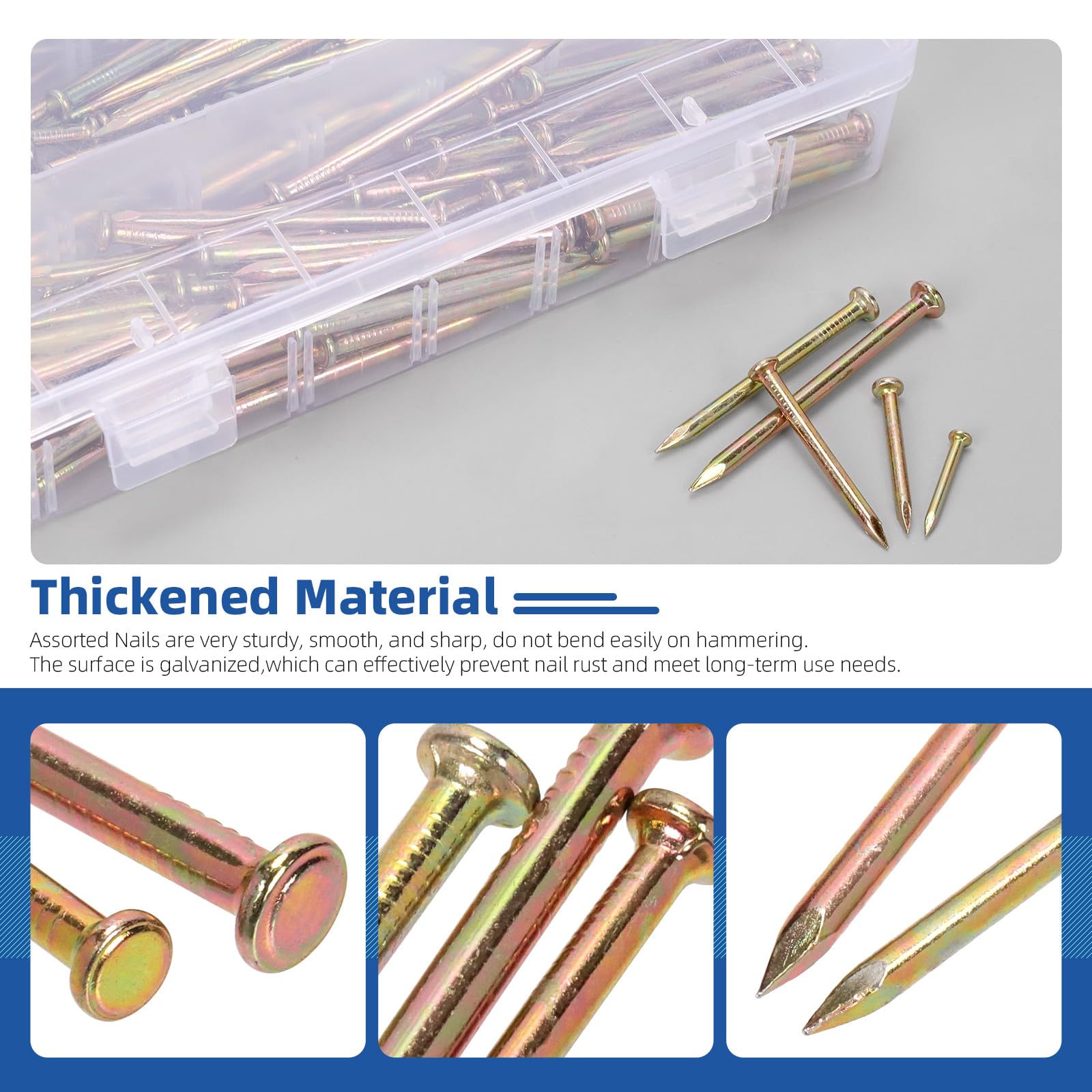 Glarks 300pcs 20/30/40/50/60mm Brick Steel Nails Kit, Colored Zinc Carbon Steel Hardware Nails, Finishing Nails - Image 4