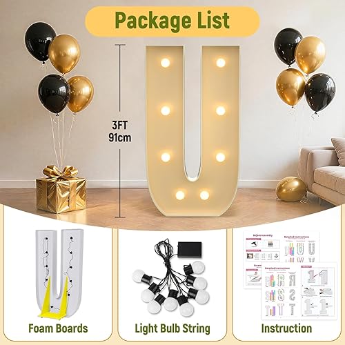 Miniatura 208 de Mixifox Letras V de marquesina de 3 pies, letras grandes iluminadas de 3 pies de alto con luces, letra de bebé grande para baby shower, boda