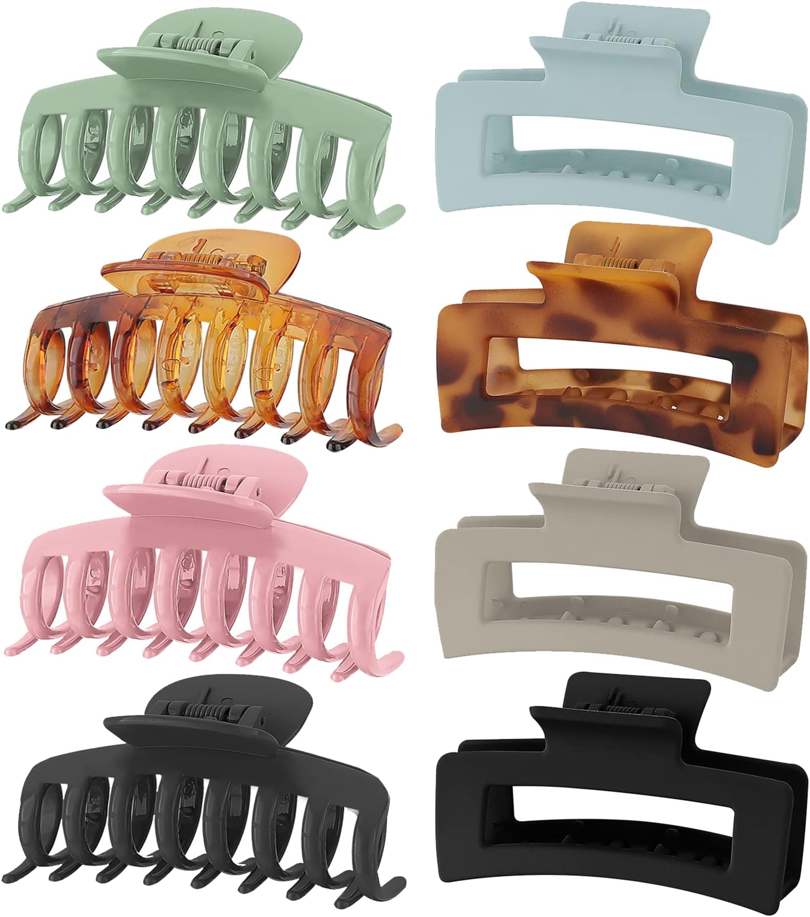 Lolalet 8 Colors Strong Hold Hair Claw Clips, 2 Styles Nonslip Medium Large Jaw Clip for Women and Girls, 4 Square Matte and 4 Bright Acrylic Hair Clamps for Thick Thin Fine Long Hair -Style A