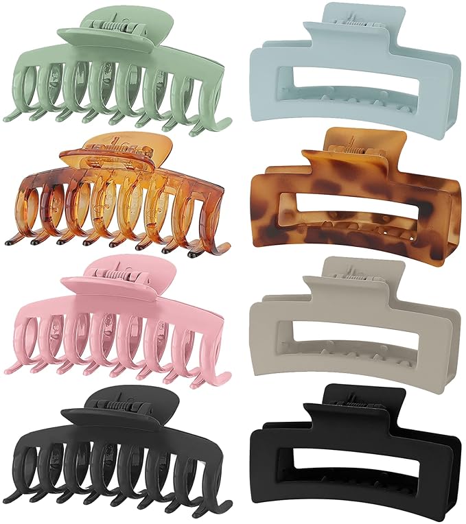 Lolalet 8 Colors Hair Clips Claw Clips Hair Claw Clips, 2 Styles Nonslip Medium Large Jaw Clip for Women Girls, 4 Square Matte and 4 Bright Acrylic Hair Clamps for Thick Thin Fine Long Hair -Style A