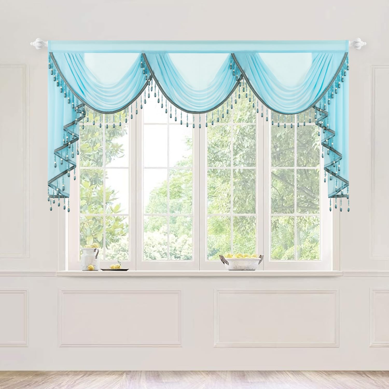 VOGOL Luxury Light Filtering Waterfall Valance, 79 Inches
