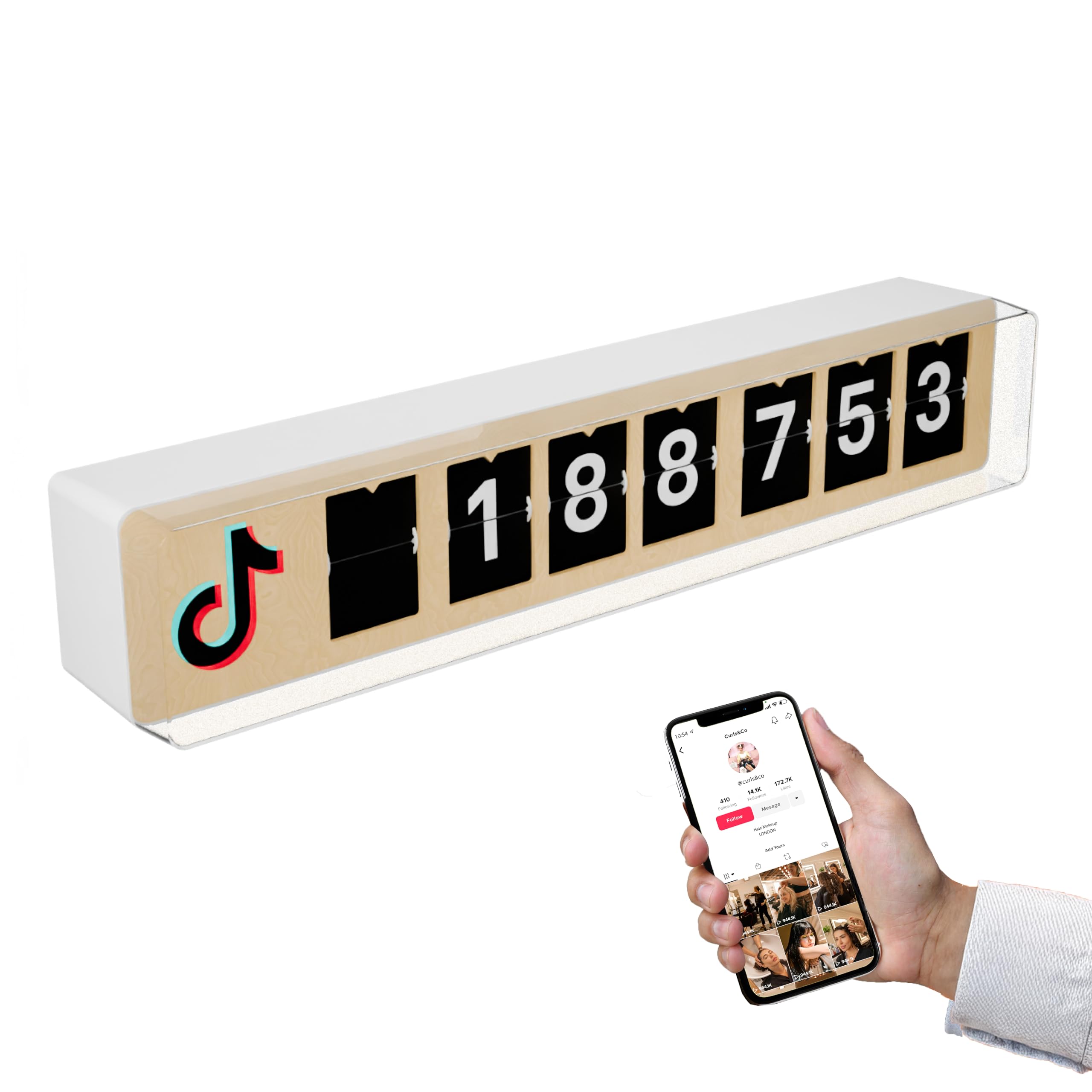 Contador Seguidores TikTok en Tiempo Real, WiFi, 7 Dígitos | Pantalla de solapas con tus seguidores de TikTok en directo. Para creadores, estudios y tiendas. WiFi, lista en 5 minutos.
