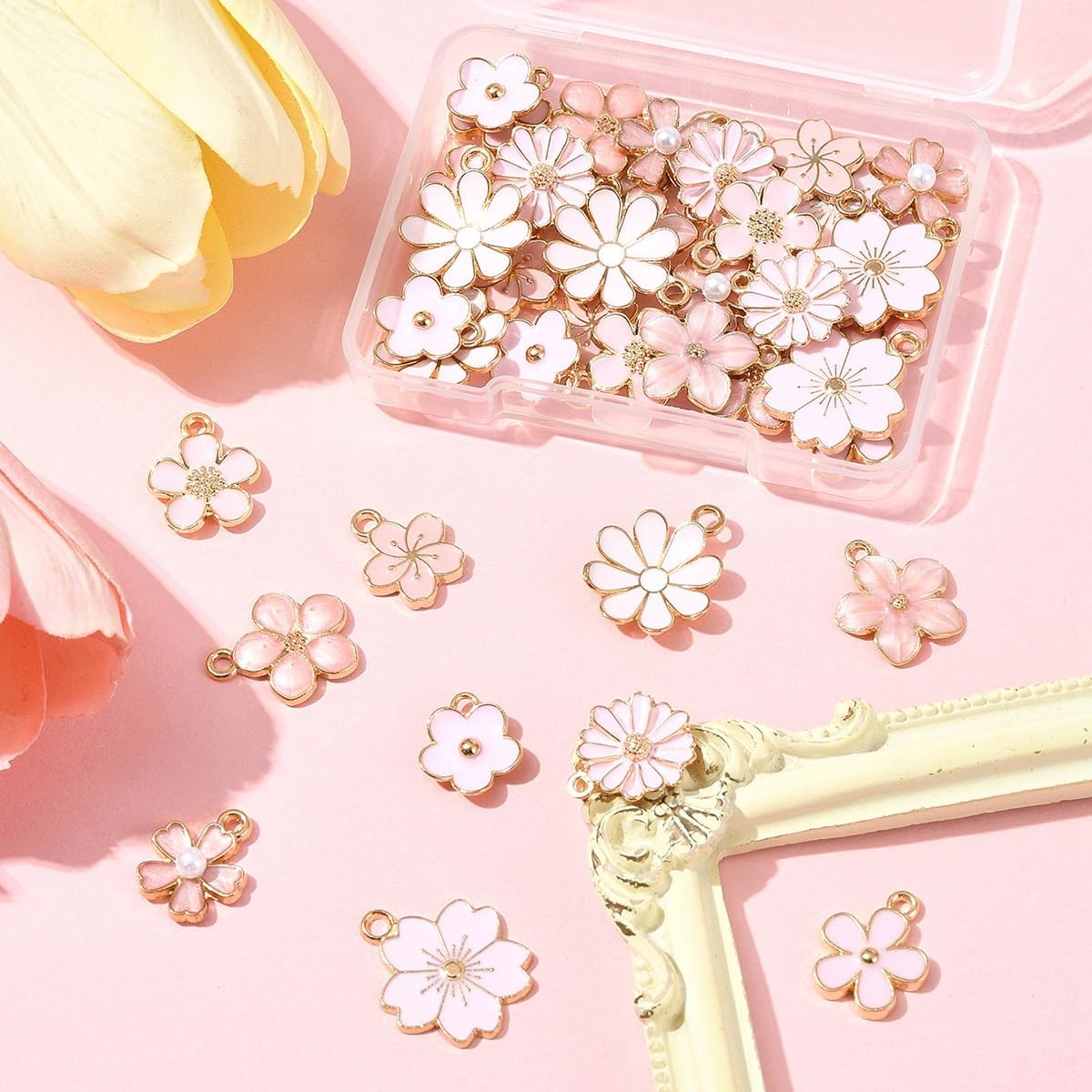 16-132 PCS Cute Flower Leaf Heart Charms for Jewelry Making, Metal Enamel Pendants with Animal Fruit Beach Shape for Necklaces Bracelets Earrings Crafts - Image 5