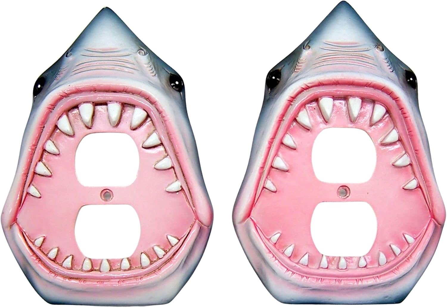 Open Mouth Shark Wall Plates, Duplex Outlet Covers, Nautical Decor, Set of 2, 6.5 Inches
