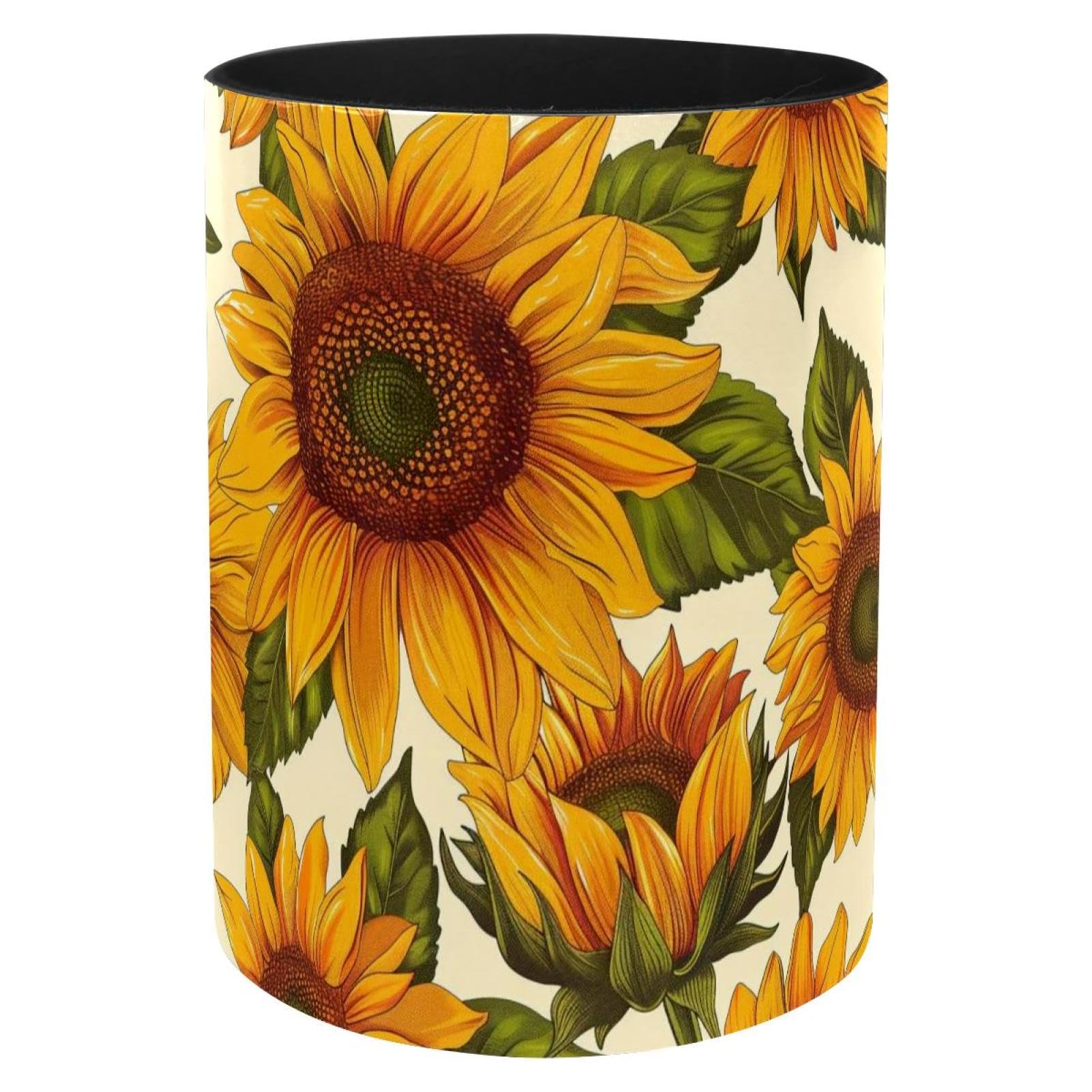 Porte-stylos en métal avec tournesols pour un bureau organisé