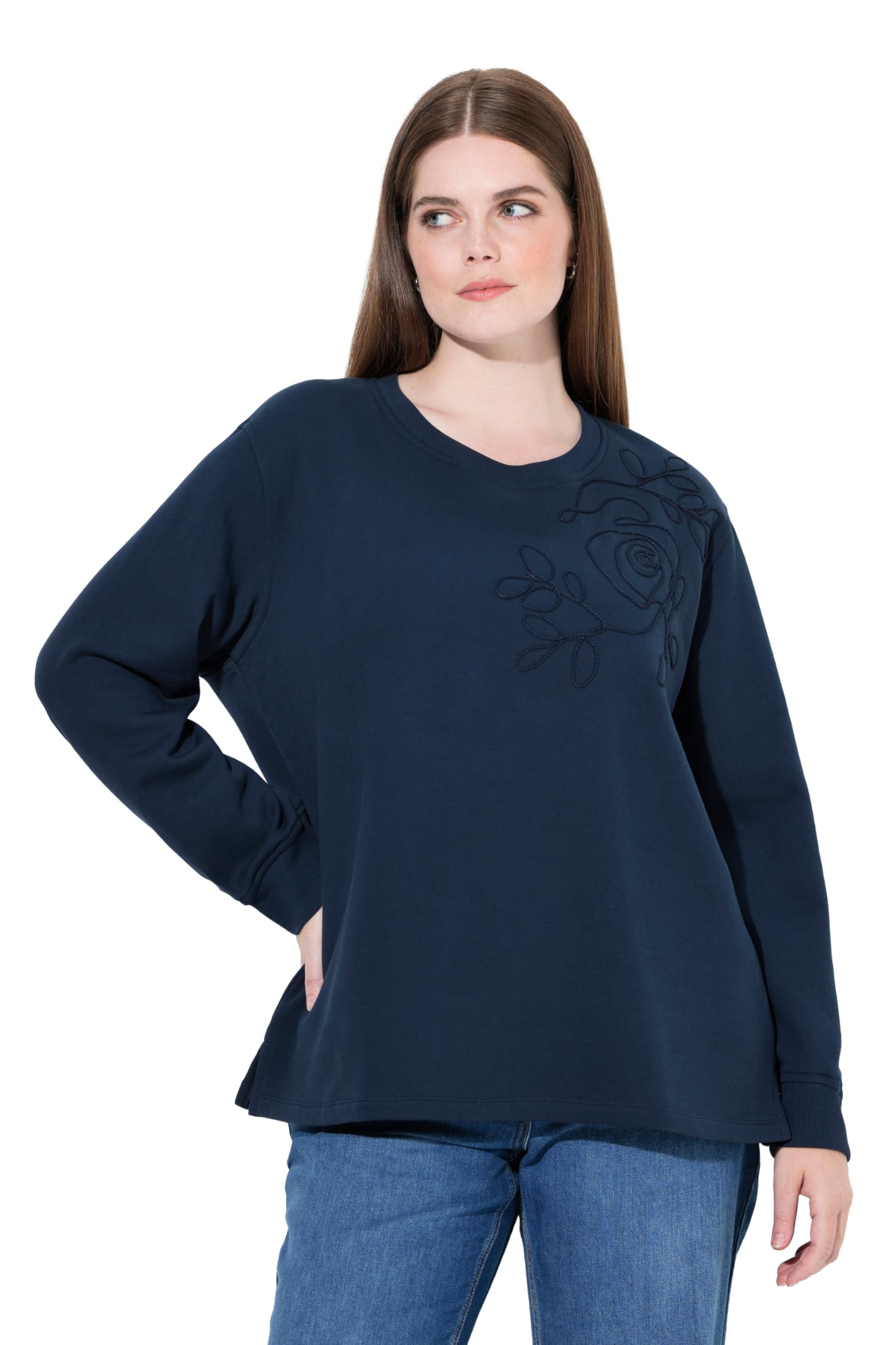 Ulla Popken Damen große Größen Übergrößen Plus Size Sweatshirt, Stickerei, Rundhals, Langarm, Biobaumwolle 845520