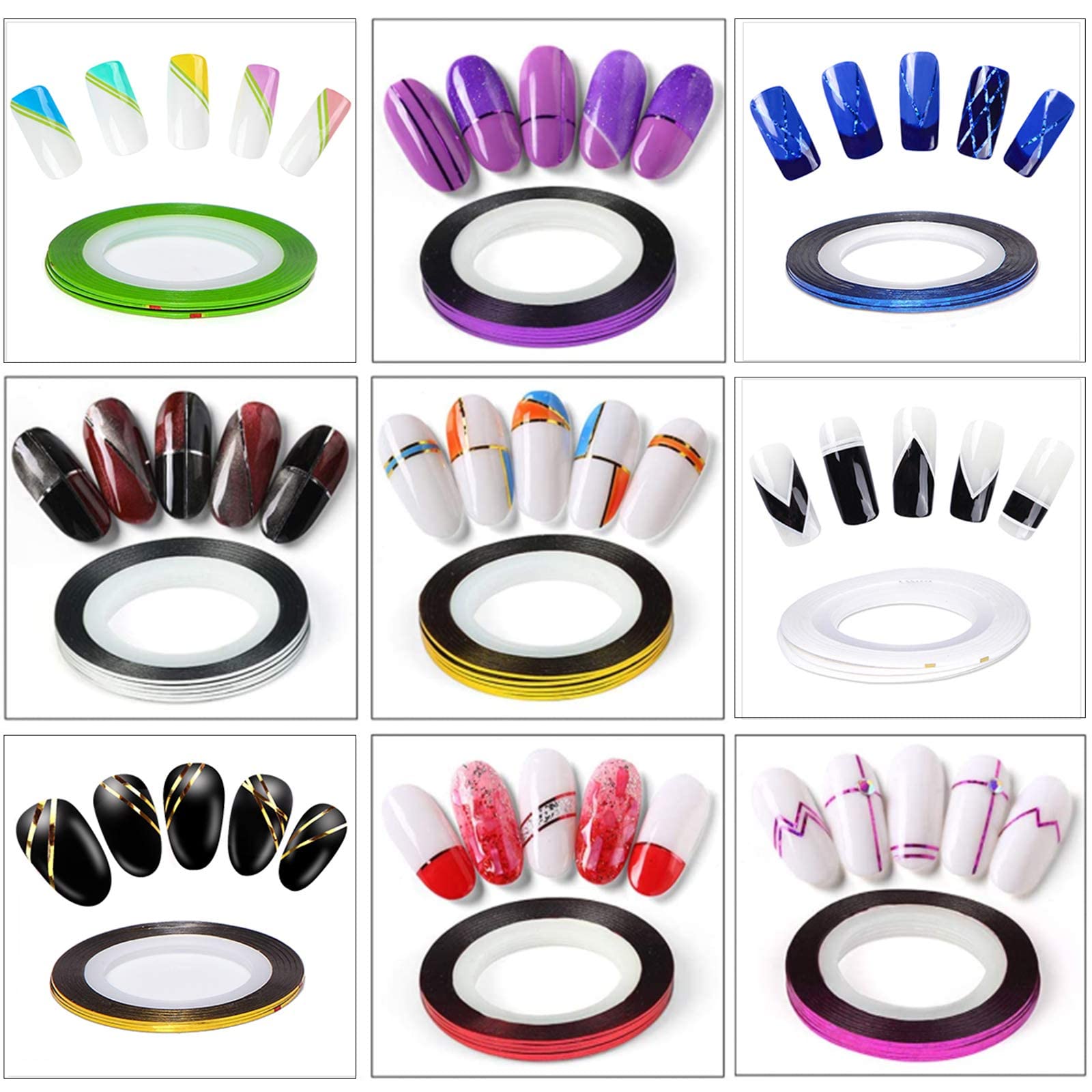 42 Couleurs Nail Art Décoration Stripes Nail Sticker Autocollant Fil Striping Tape Bande Manucure Rouleau à Ongles Ruban Bandes Autocollant Ongle Tips pour Femme Filles Décoration
