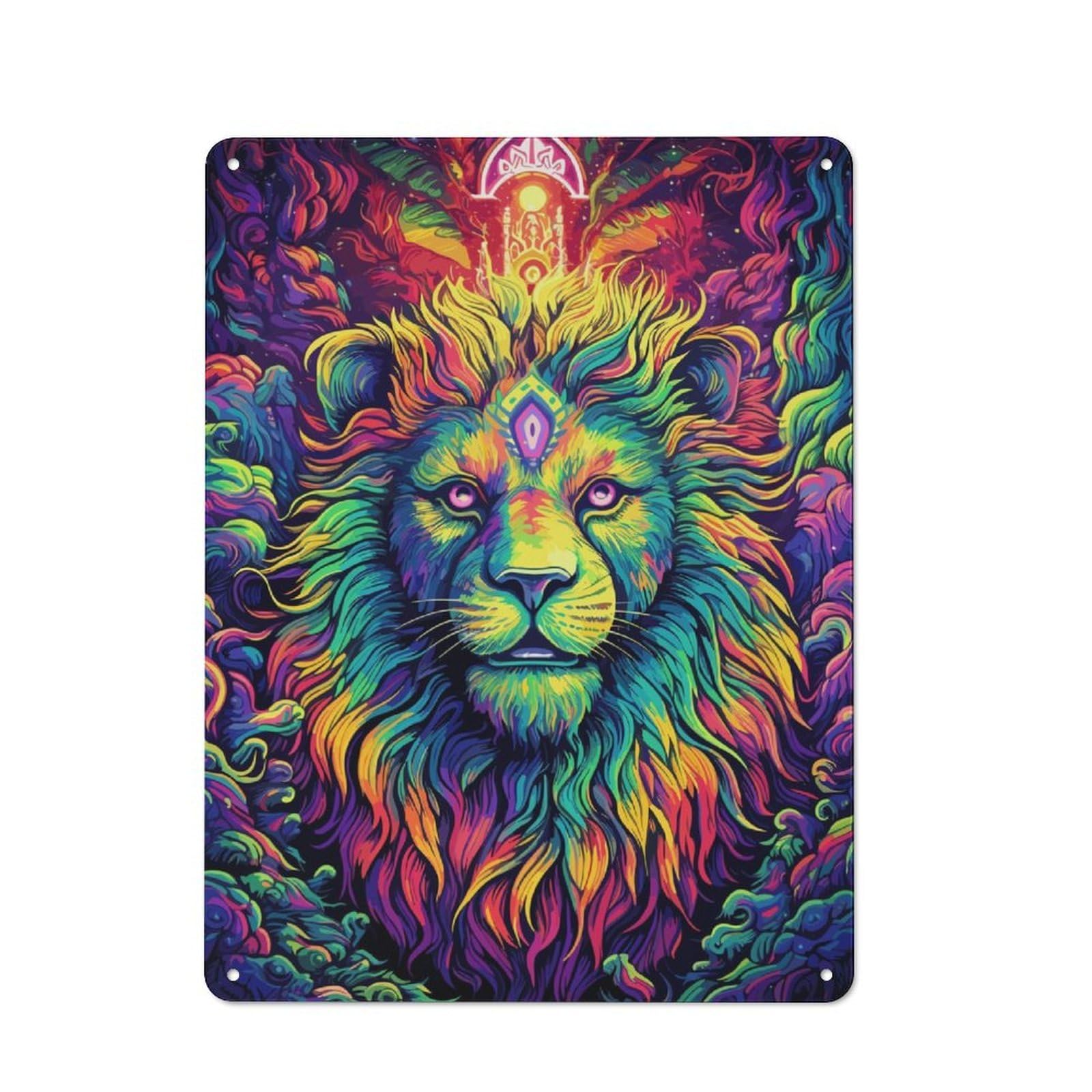 Trippy Lion Metal Wall Sign 40x30cm, Vintage Home Bar Decor for Pub, Home Bar, Shed Or Man Cave
