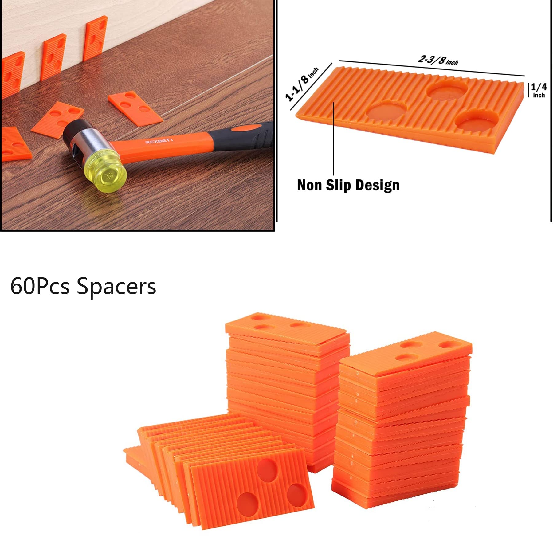 WANGCL Kit di Riparazione per Pavimenti in Laminato 63 Pezzi con 60 distanziatori Kit di Montaggio per Pavimenti in Laminato Rinforzato a Doppio Fronte Mallet in Gomma Durevole