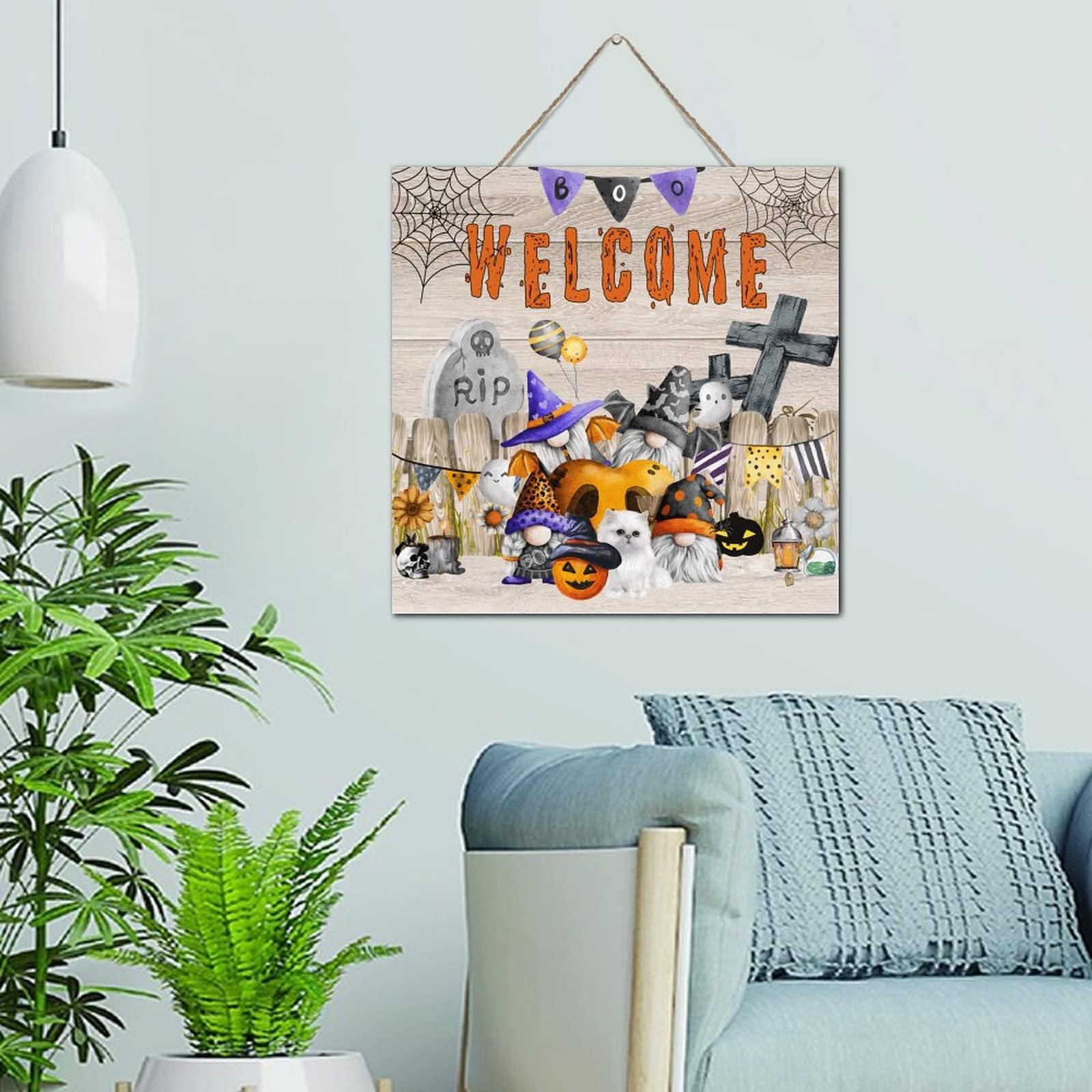 Panneau d'Halloween effrayant en bois noble, une décoration murale durable de 30 cm