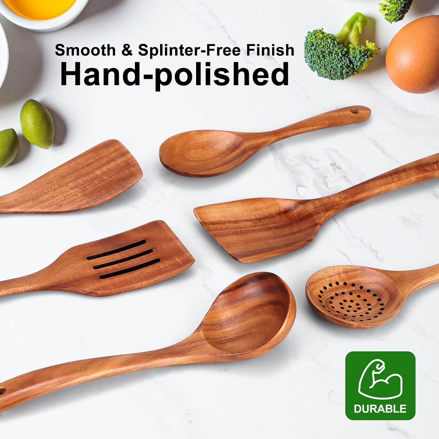 6 Piece Teak Wood Kitchen Utensil Set - Non-Scratch & Non-Toxic