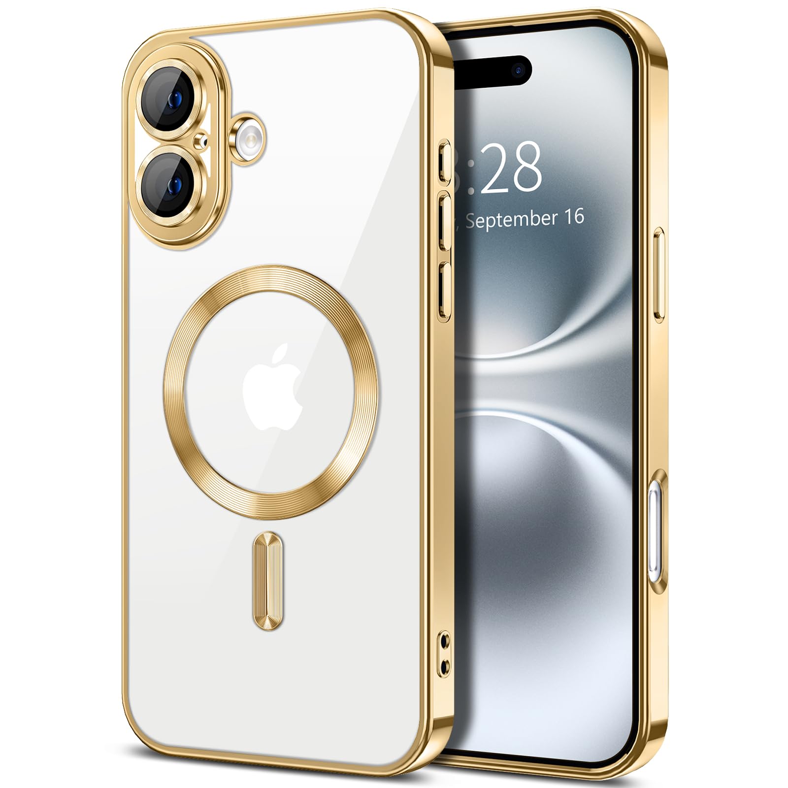 Photo 1 of Hython Magnetic Clear for iPhone 16 Plus Case with Camera Lens Protector [Compatible with MagSafe] Luxury Plating Edge Slim Soft TPU Cover Protective Phone Case for iPhone 16 Plus 6.7", Gold