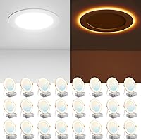 Amico 24-Pack 6 Inch 5CCT LED Recessed Lights with Night Light - Dimmable Canless Wafer Downlights, 1100LM, 2700K-5000K Selectable