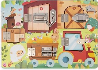 Janod, Farm, Lock Board, From 3 Years | Learning Figures and Animals, Awakening, 5 Doors, FSC Wooden Activity Toy