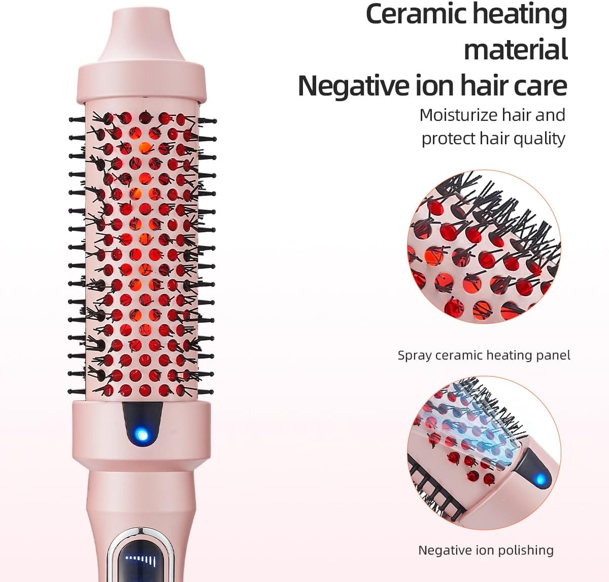 Infrared Thermal Hair Dryer Brush for Volumizing, Straightening & Curling, Dual Voltage for Travel, Auto Shut-Off, Fast Heating in 30s, Ceramic & Ion Technology, LCD Display, for Women/Girls (Pink)