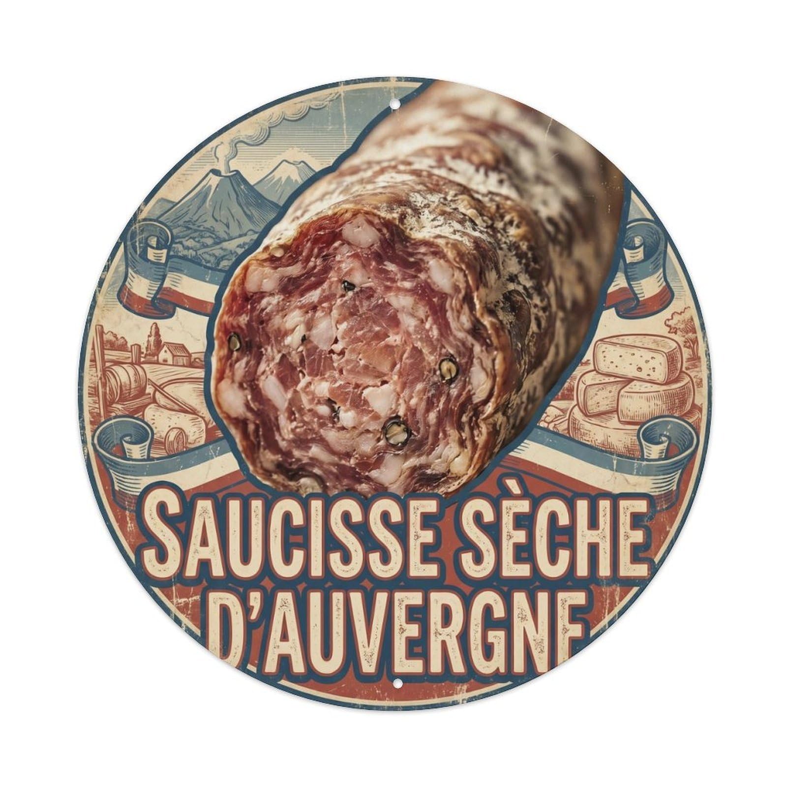 France Cuisine Travel Auvergne Sèche Saucisse Cheese Metal Tin Sign