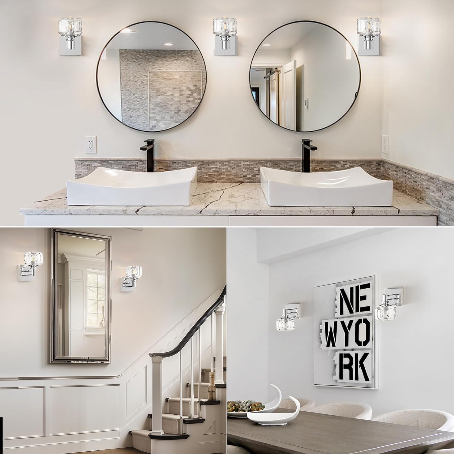Polished Nickel Wall Sconce Chrome Bathroom Vanity Light 1 Light Wall Lights for Bathroom(3.7 pounds)