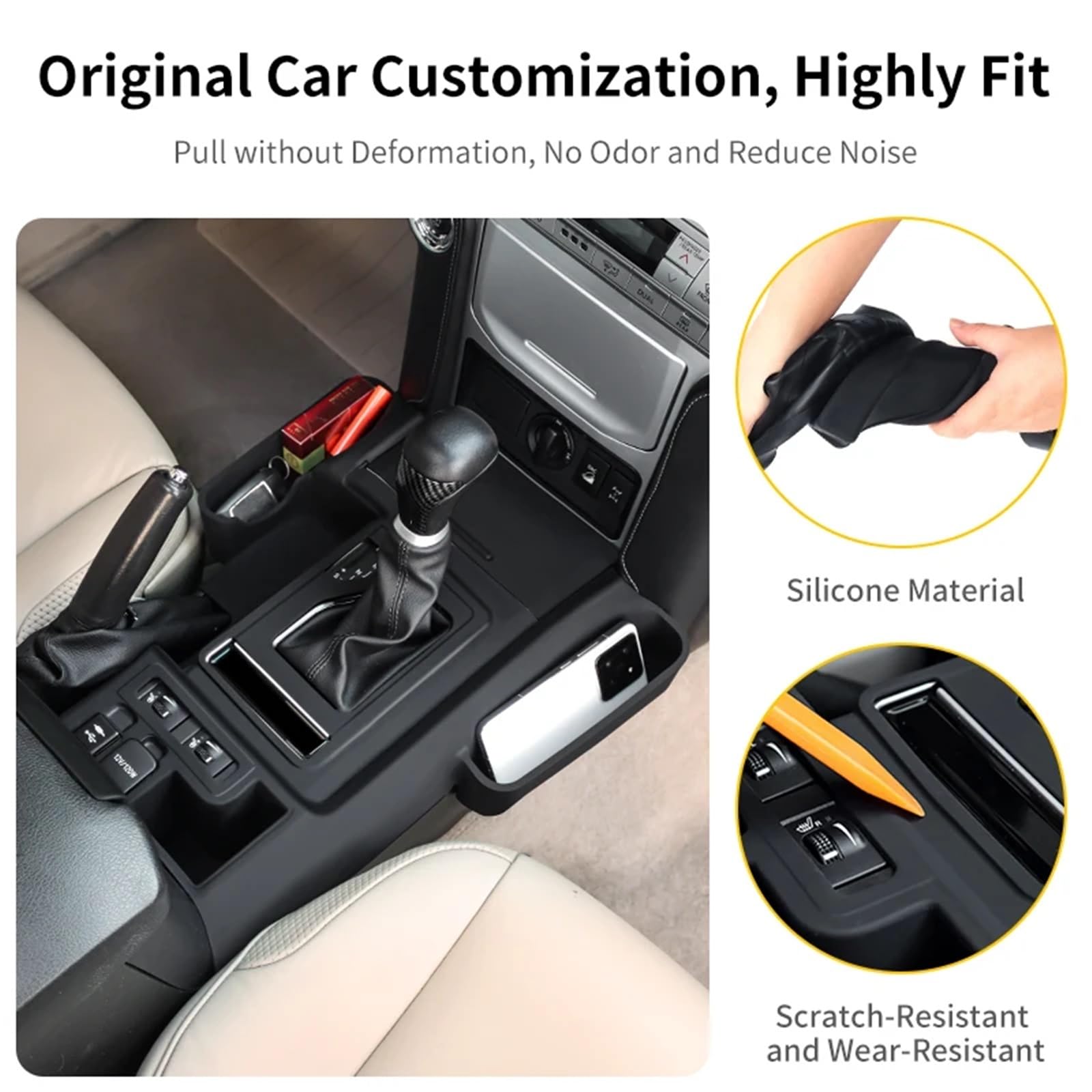 Apoyabrazos para coche Funda protectora de silicona para consola central, compatible con Toyota Prado 150 LC150 2010-2023.(2010-2017 4AT Black)