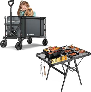 Raynesys Foldable Grill Table and Collapsible Wagon Cart with Wheels
