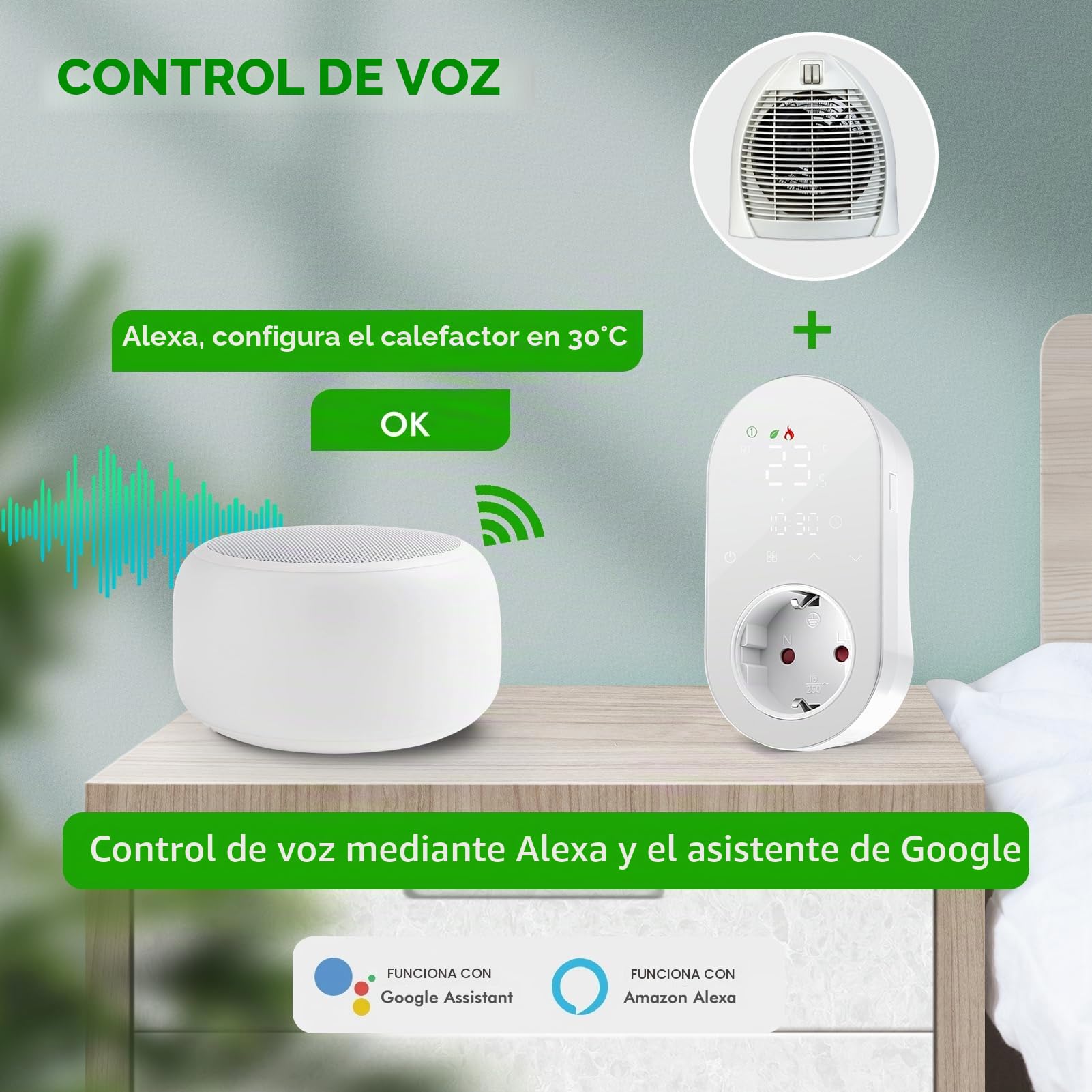 Jadeshay Termostato Digital Inteligente Enchufe de termostato Calefacción y Refrigeración 220V 16A Compatible con Alexa y Google Assistant Termostato para Reptiles Incubadora Invernadero (EU)