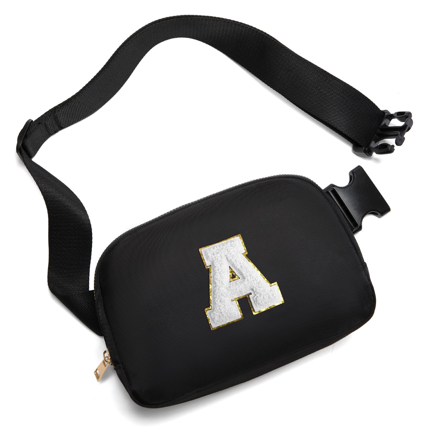 Gitus Birthday Gifts for 8 9 10 11 12 13 Year Old Girls Personalized Fanny Pack Crossbody Bags with Initial Letter Patch Belt Bag for Teen Girls Cute Trendy Stuff Travel Essentials (Black-A)