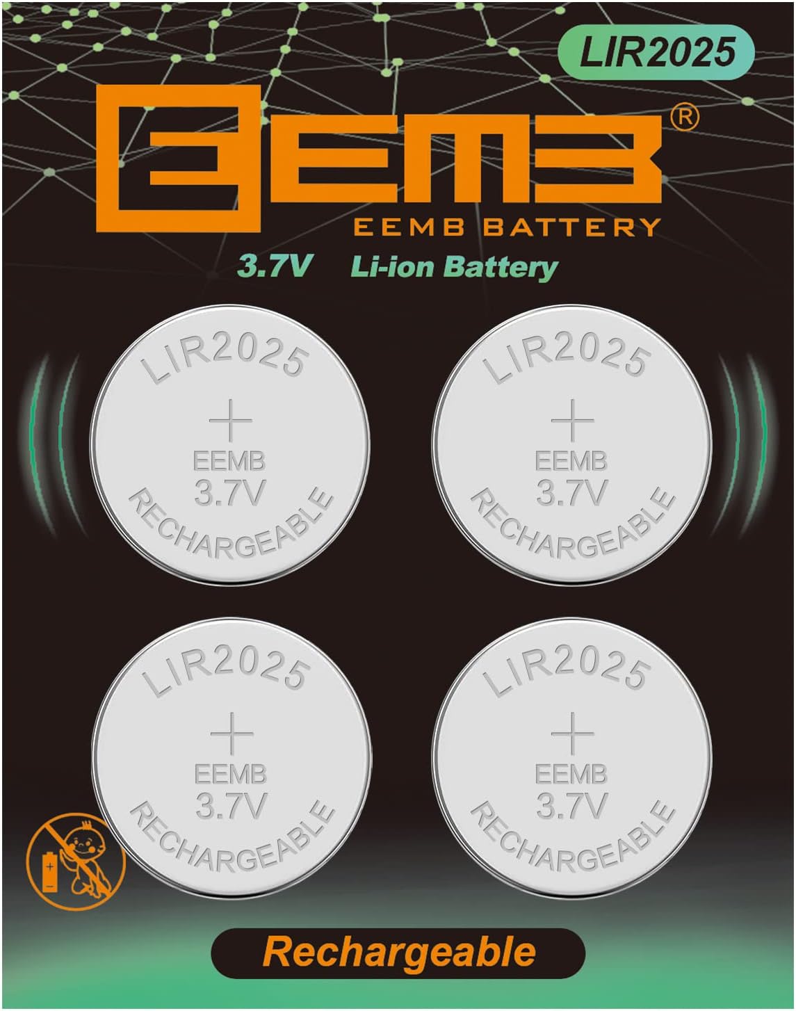 EEMB LIR2025 Rechargeable Battery with 4PCS 3.7V Lithium-ion Coin Button Cell Batteries 45mAh for Car Remote Key Fob Watch(4)