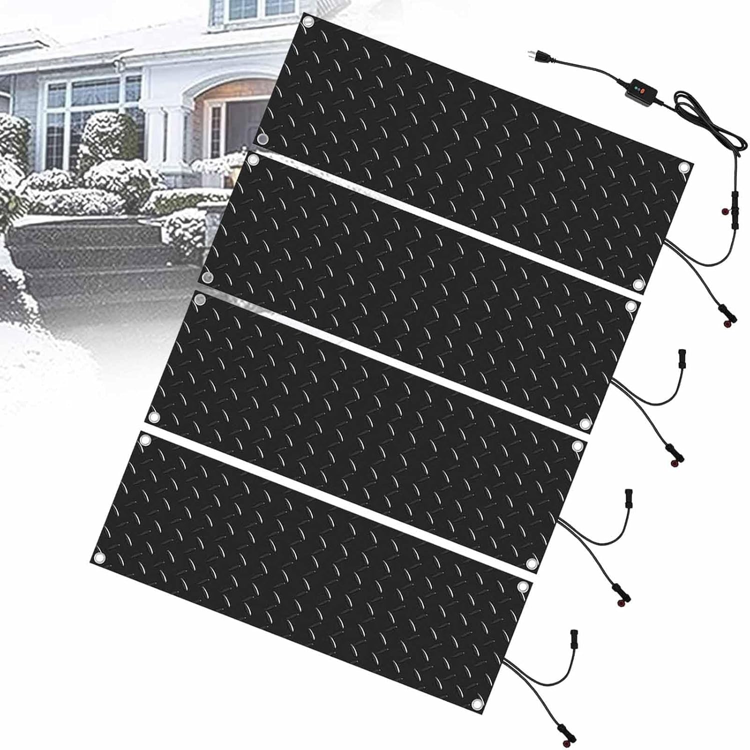 Outdoor Electric Heated Snow Melting Mat, Heated Rubber Mats, No-Slip Snow and Ice Melting Stair Mats, Heated Walkway Mat,for Roofs, Stairs, Lawns, Floors, Sidewalk(4pcs,10 * 48in)