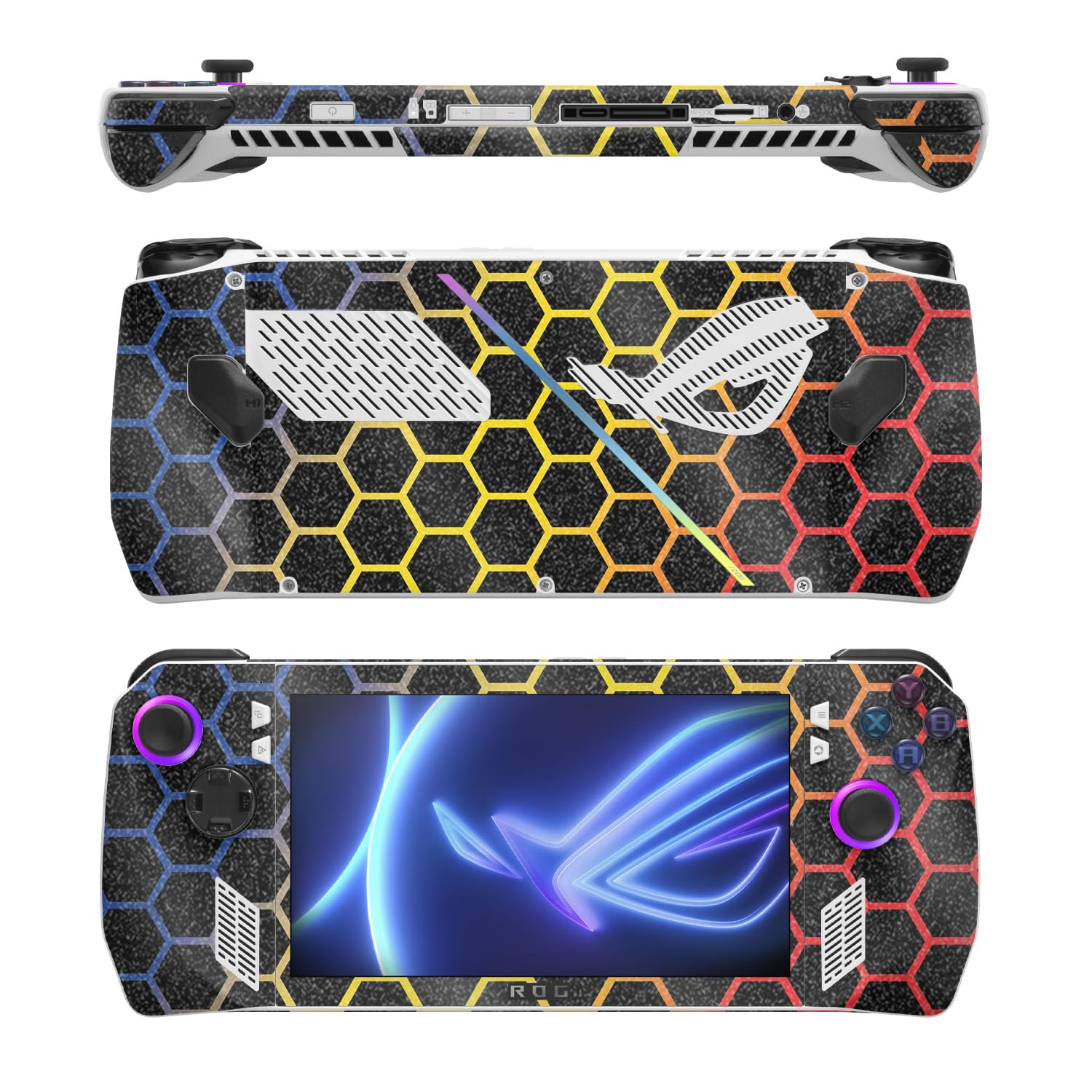 MightySkins Glossy Glitter Skin Compatible with Asus ROG Ally - Primary Honeycomb | Protective, Durable High-Gloss Glitter Finish | Easy to Apply