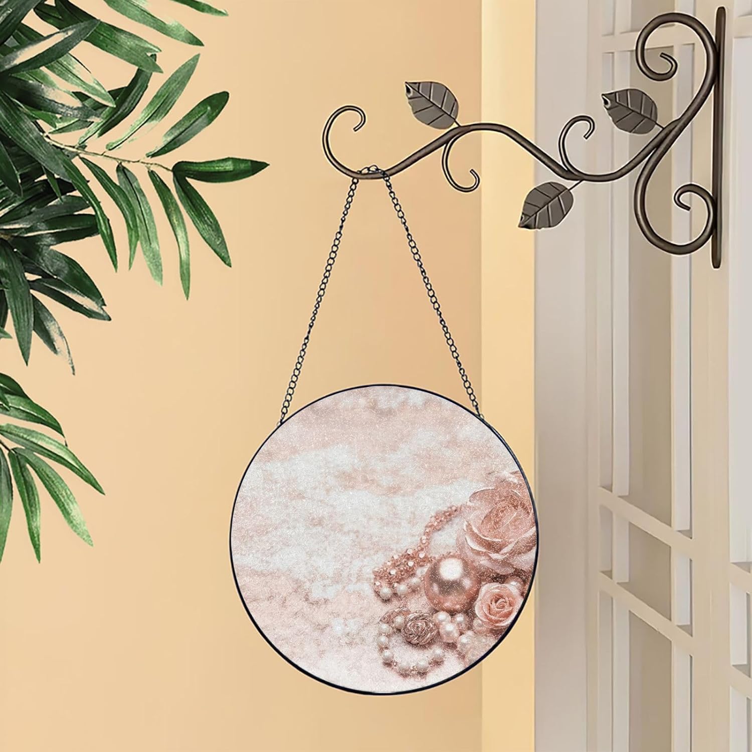 Blush Stained Glass Suncatcher for Window Hanging Sun Catcher Ornament for Women Men Suncatcher for Home Decor, 12in（30cm） Round Glass Ornament for Mother's Day Birthday Gift