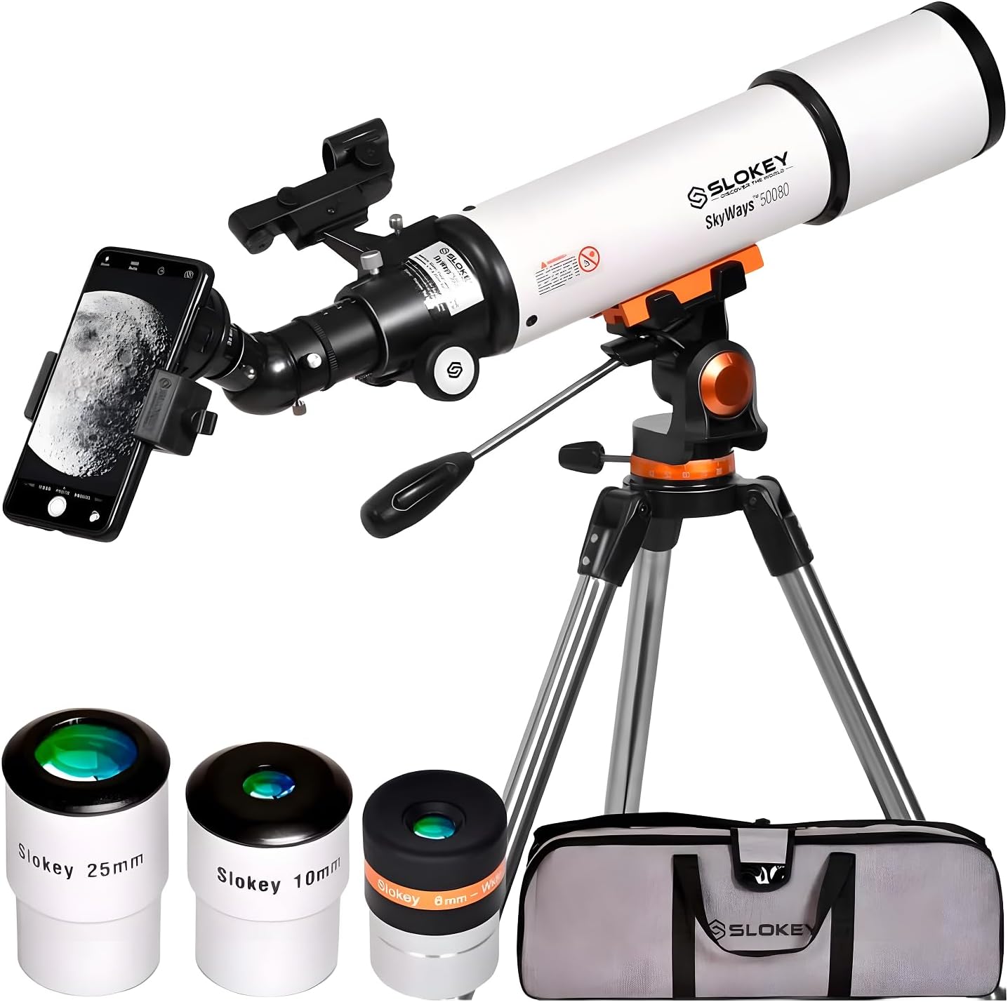 Slokey 50080 Refractor Telescope for Astronomy - 20x-250x Travel Scope with Tripod, Eyepieces and Barlow Lens for Moon and Stargazing - Easy to Mount, Portable, Powerful Telescope for Kids and Adults