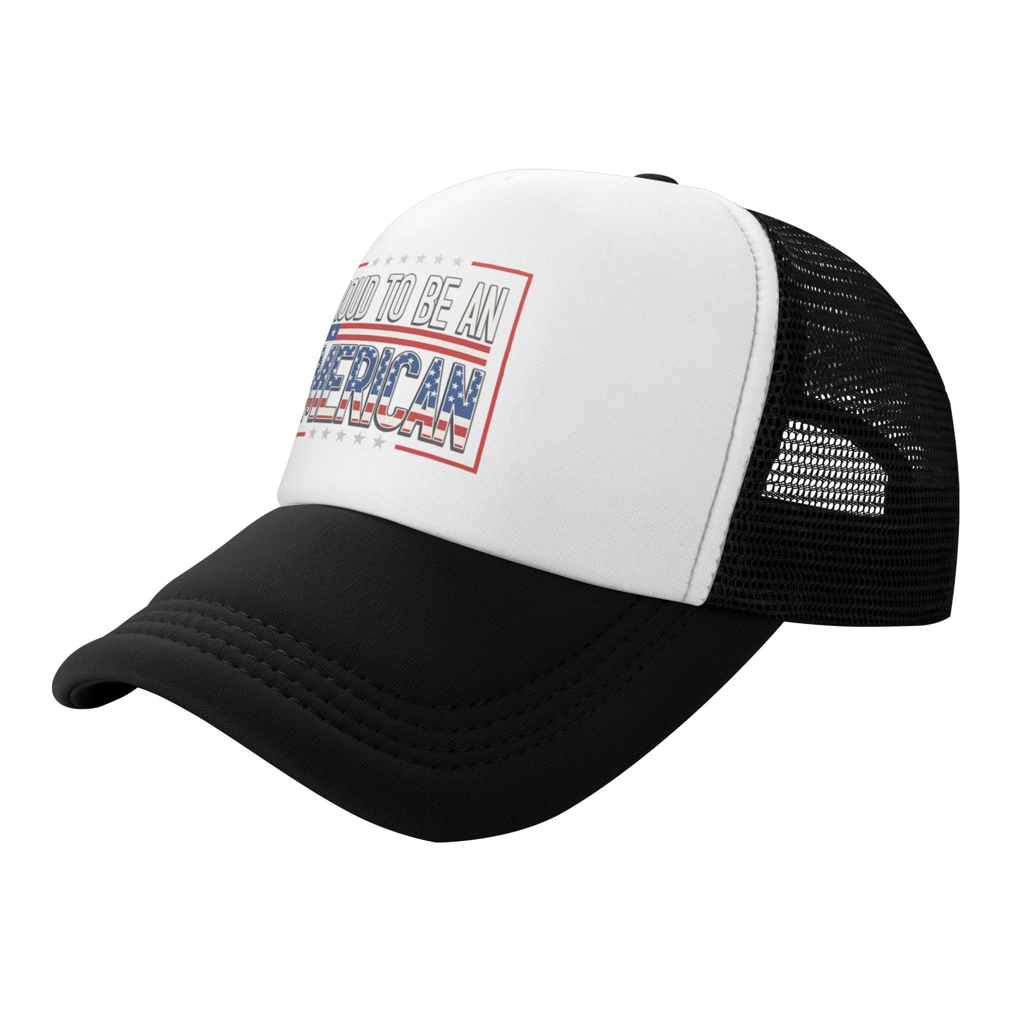 Proud to be an American Trucker Hat 4th of July Baseball Cap Mesh Back Adjustable Hats for Kids - Black