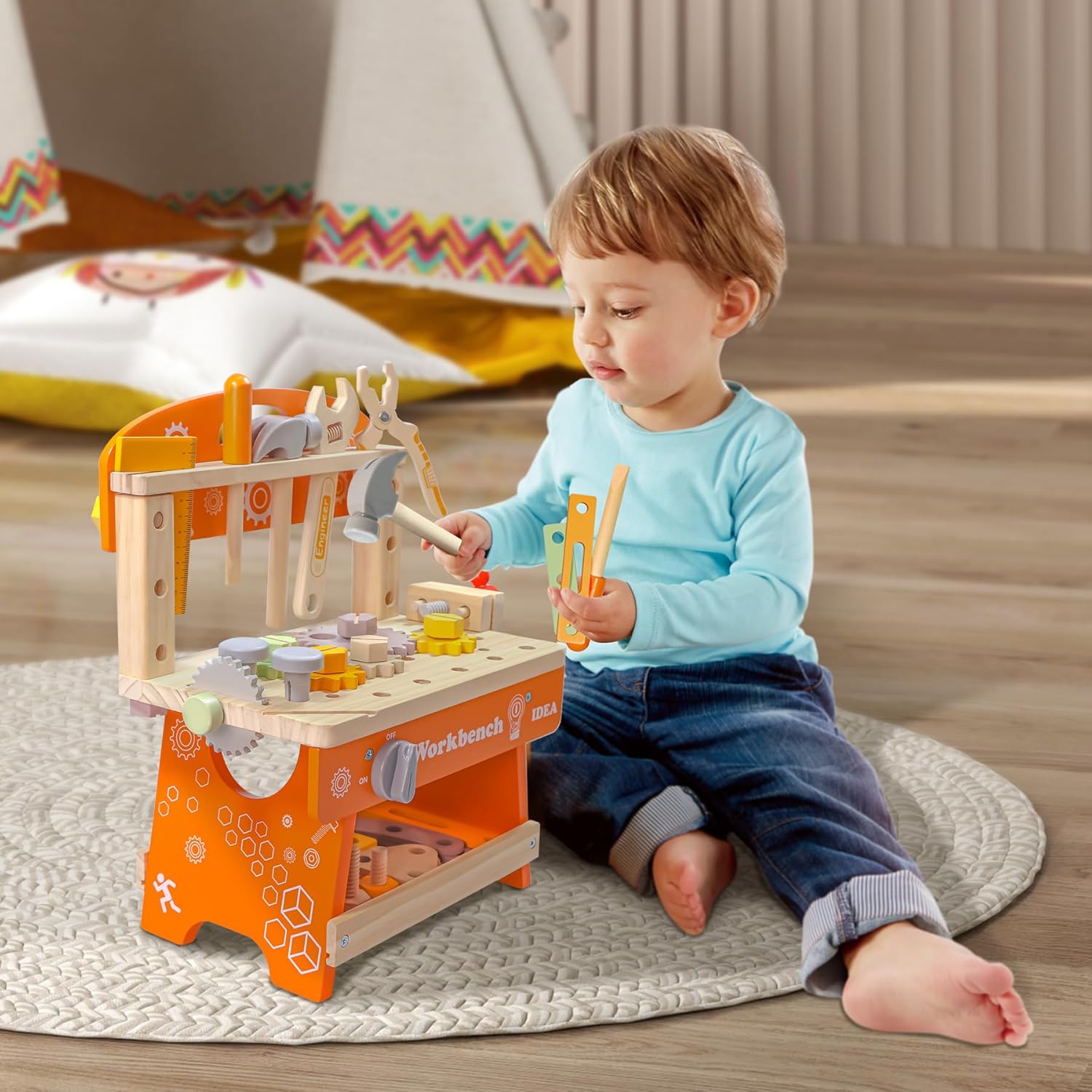 Kids Tool Bench,Wooden Toddler Tool Bench with 39 Accessories,6 Tools,Multi-Function Learning Educational Kids Workbench, Tool Bench Gift for Boys, Girls Age 2 3 4 5