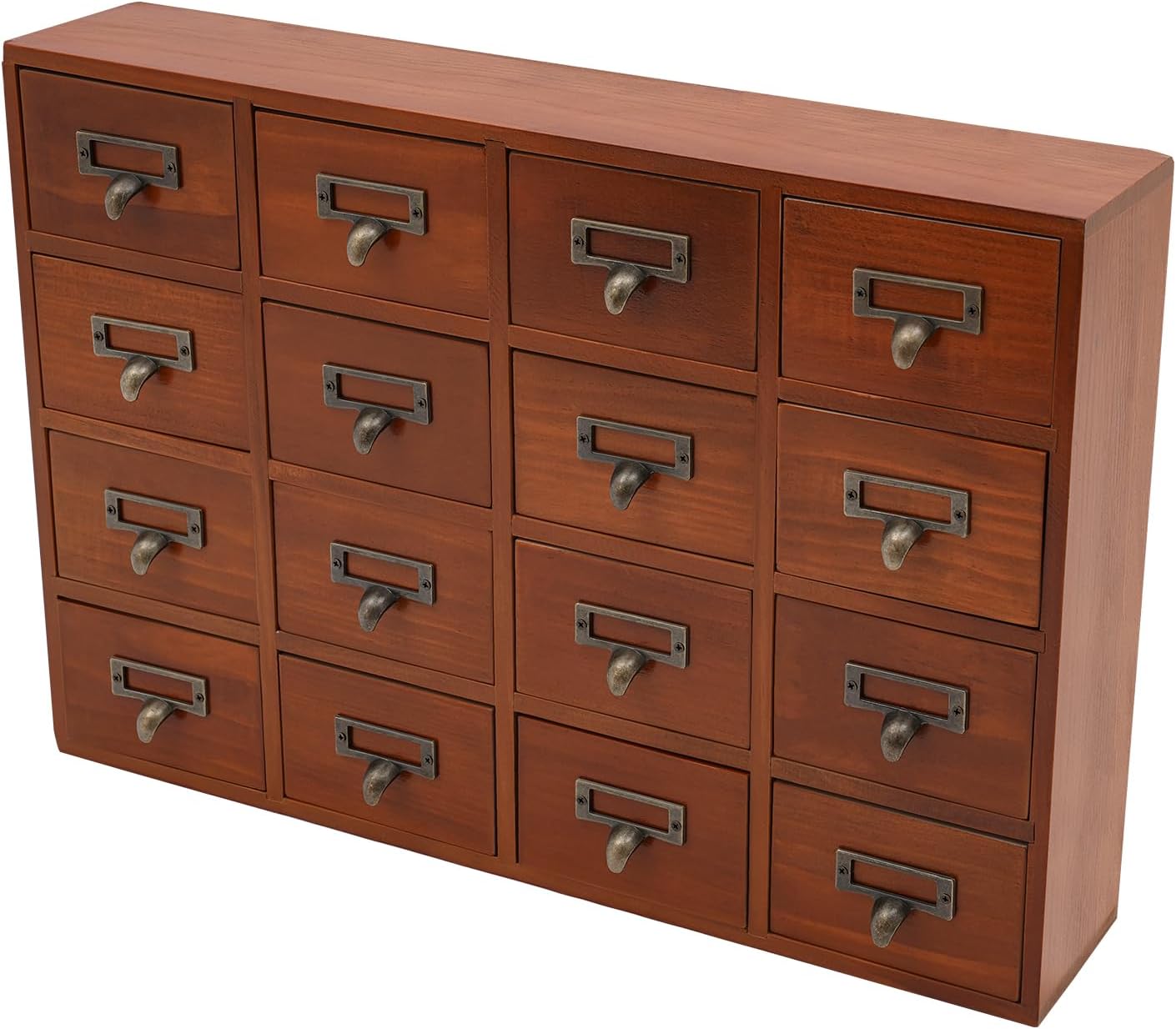 16-Drawer Vintage Apothecary Cabinet - Library Card Catalog Style Tabletop Chest | Rustic Wooden Herb Storage Box | Medicine Furniture & Desk Organizer For Home/Studio