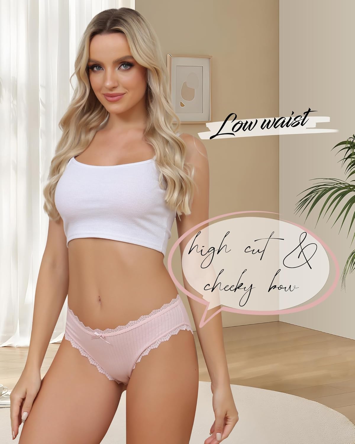 Aijolen Women's Cotton Bikini Underwear Soft Low Waist Panties Cheeky Lace Underpants S-XXL - Image 2