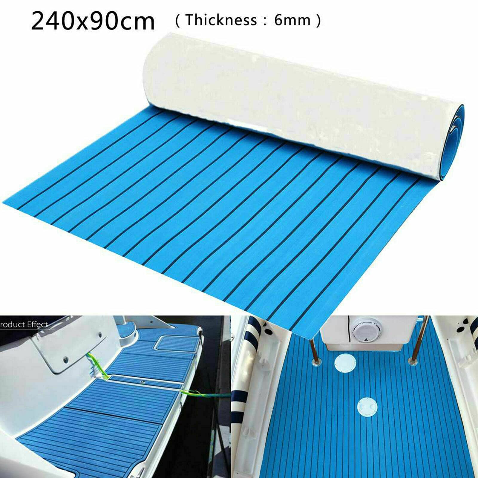 Eva - Pavimentazione in schiuma antiscivolo in teak, autoadesiva, per yacht barca, 94 "x 35,4" (blu con linee nere)
