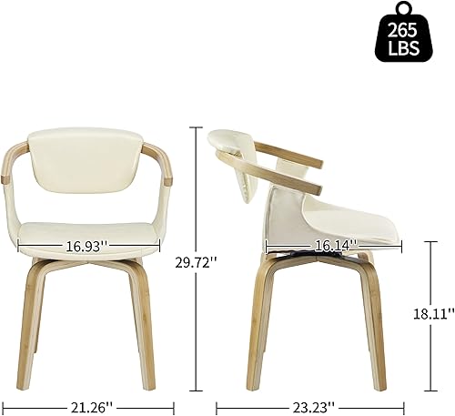 Miniatura 2 de Art Leon Silla de escritorio sin ruedas, silla giratoria moderna de mediados de siglo, silla de escritorio de piel sintética para espacios pequeños,