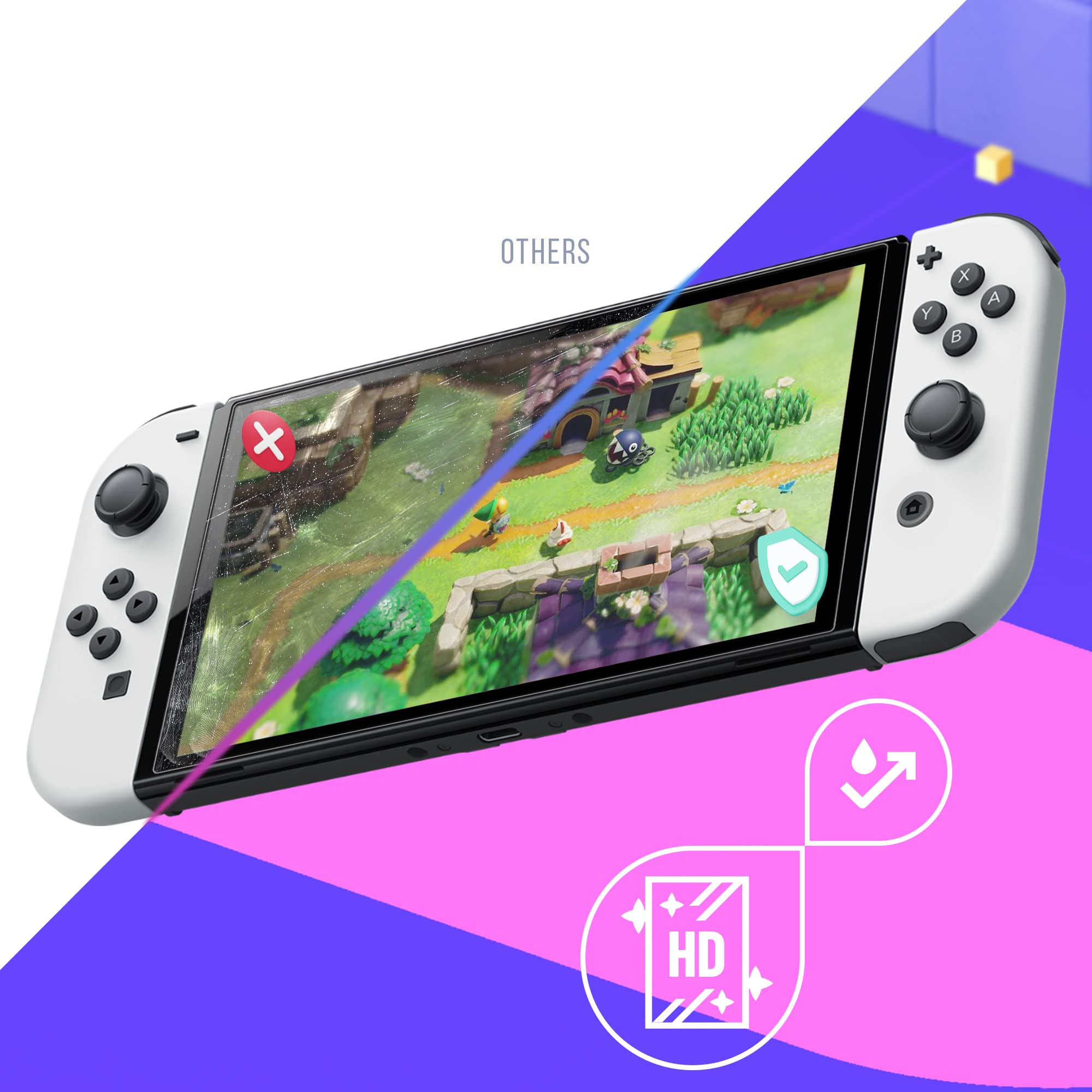 Ochrona ekranu Switch OLED – szkło hartowane, ochrona przed niebieskim światłem kompatybilna z Nintendo Switch, folia ochronna na wyświetlacz – odporna na zarysowania i zarysowania