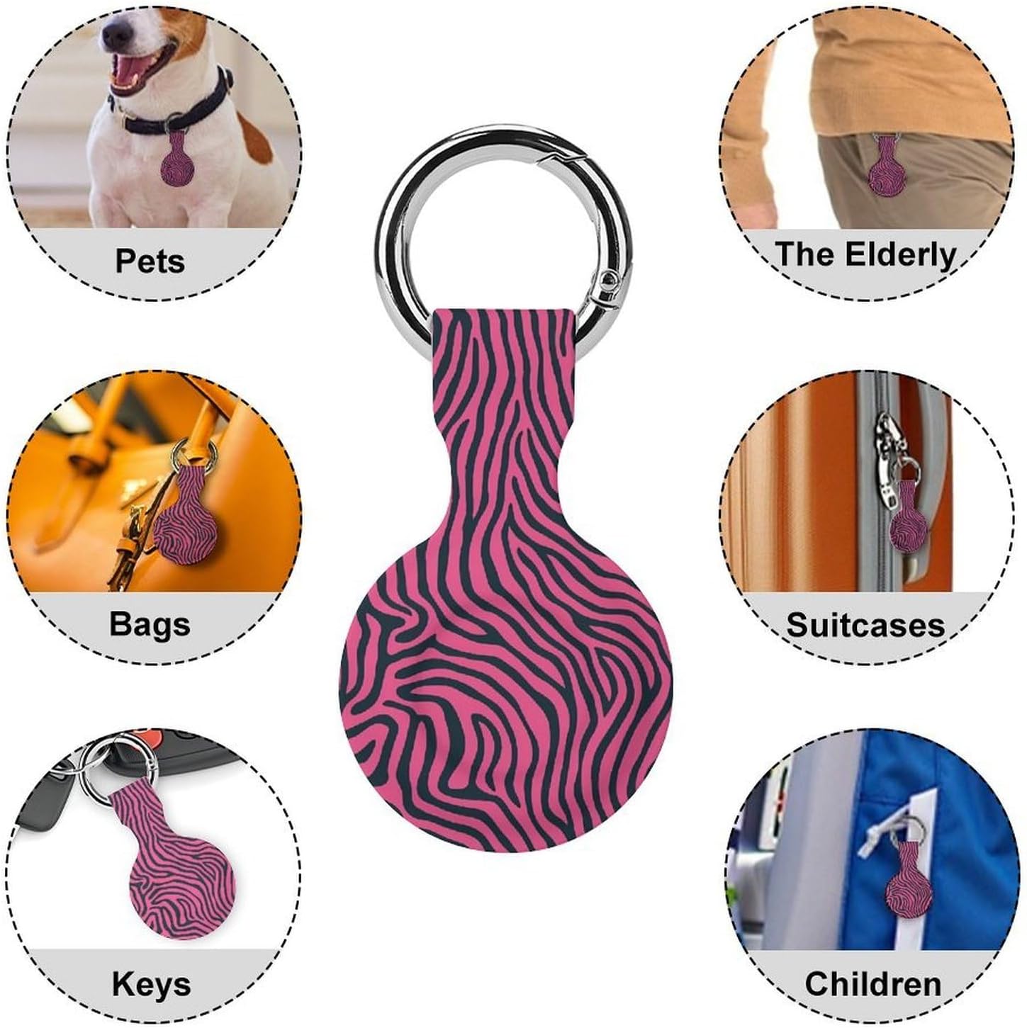 Pinkblack Zebras Print Case Compatible with AirTag Holder Cover with Keychain Ring for Bags Luggages