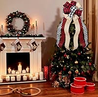 Vista 4 de Decoración para árbol de Navidad, diseño de búfalo grande, arpillera roja y negra, lazo de regalo para árbol de Navidad, decoración de fiesta