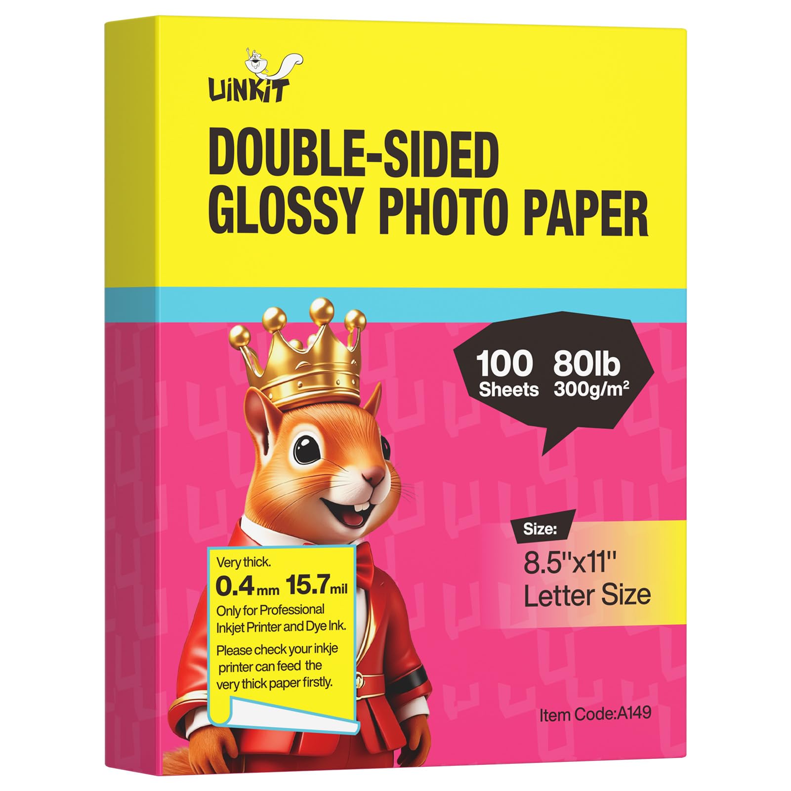Uinkit Papier photo brillant épais de 21,6 x 27,9 cm - Papier cartonné double face 300 g/m² - 36,3 kg - 15,7 mm - Papier brochure à jet d'encre pour cartes de vœux, calendriers, menus | Imprimante à